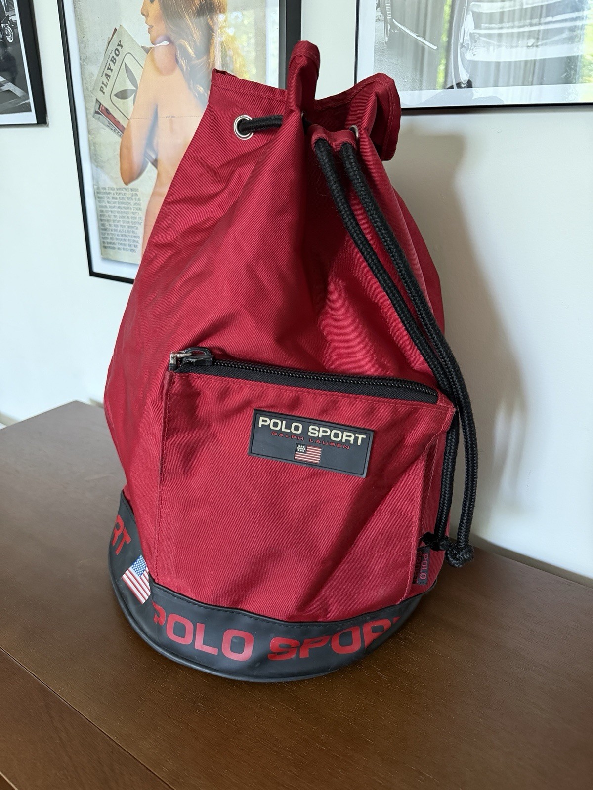 Vintage Polo Ralph Lauren Sport red drawstring duffle gym bag