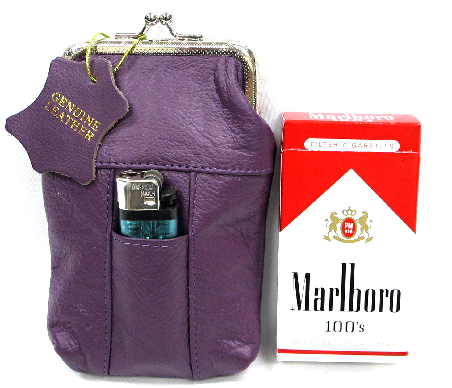 Soft Leather Cigarette Case Lighter Pocket Fit 100s King Regular SOLD by 2pc Set