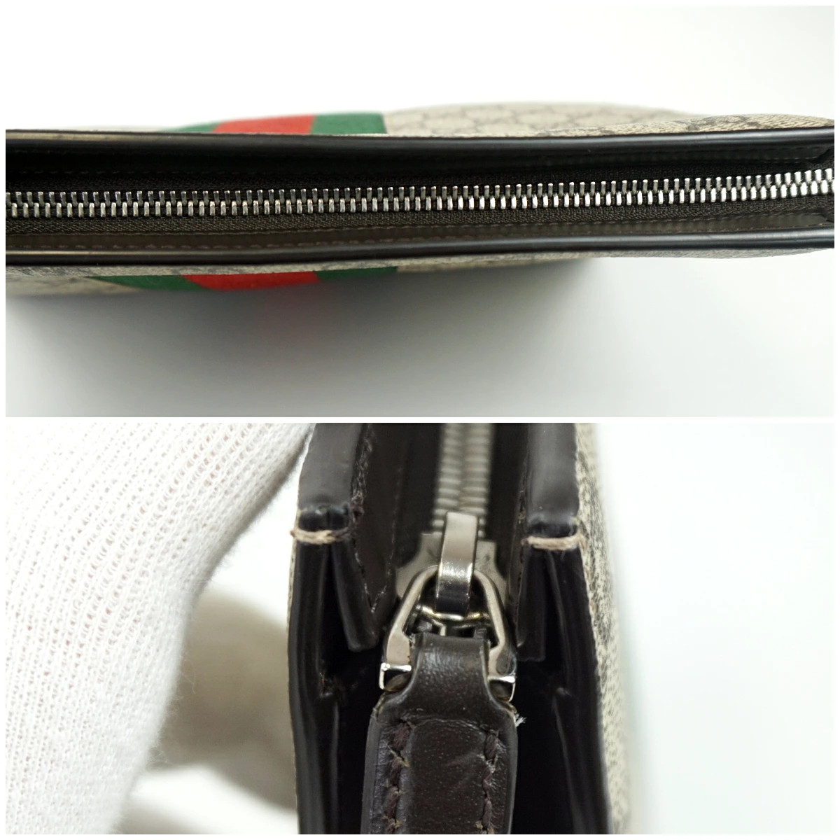 Gucci 475316 Clutch Bag Beige Brown GG pattern Web Sherry line Bag