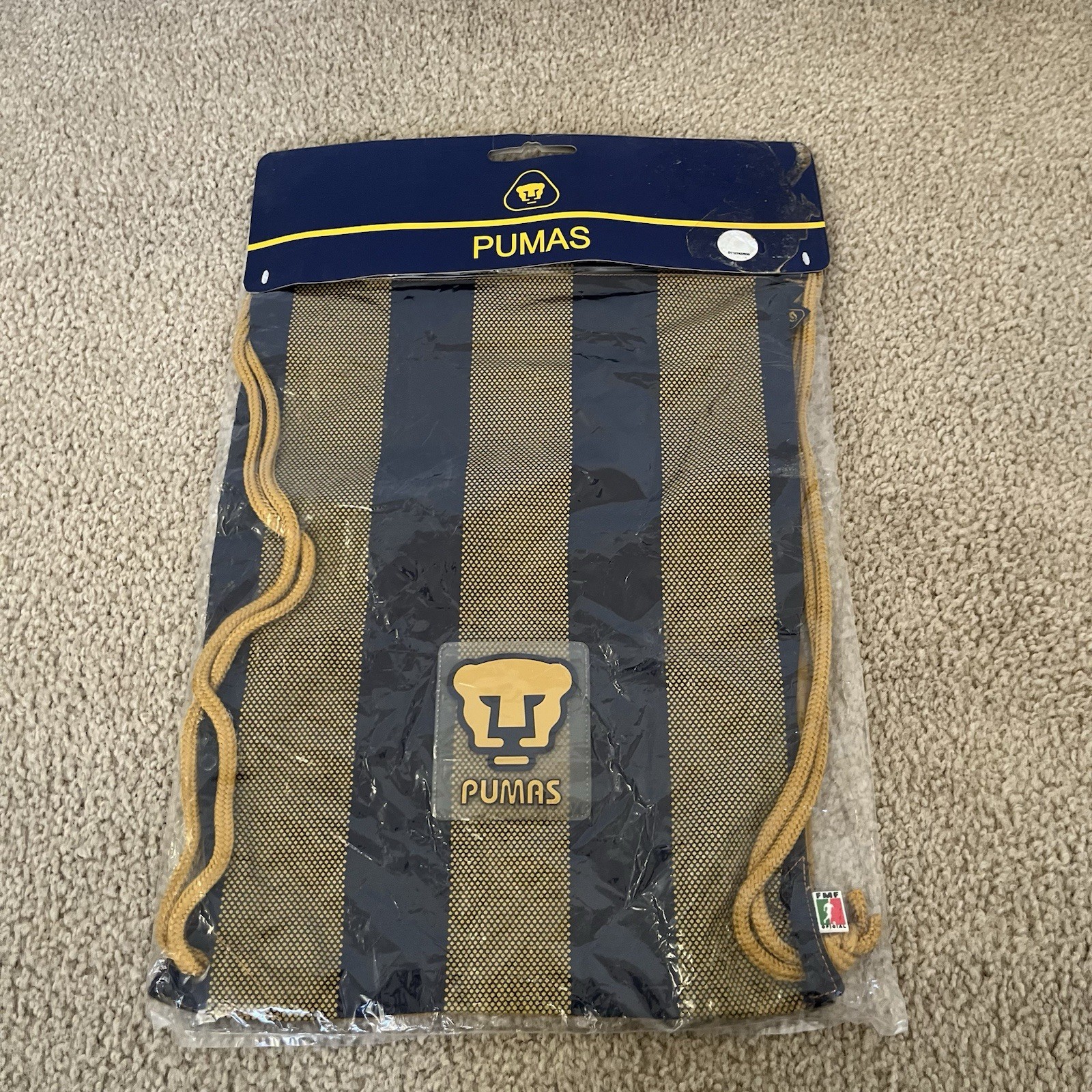 VTG FMF Pumas UNAM Official Mexico Drawstring Gym Soccer Cinch Bag Gold 2000s