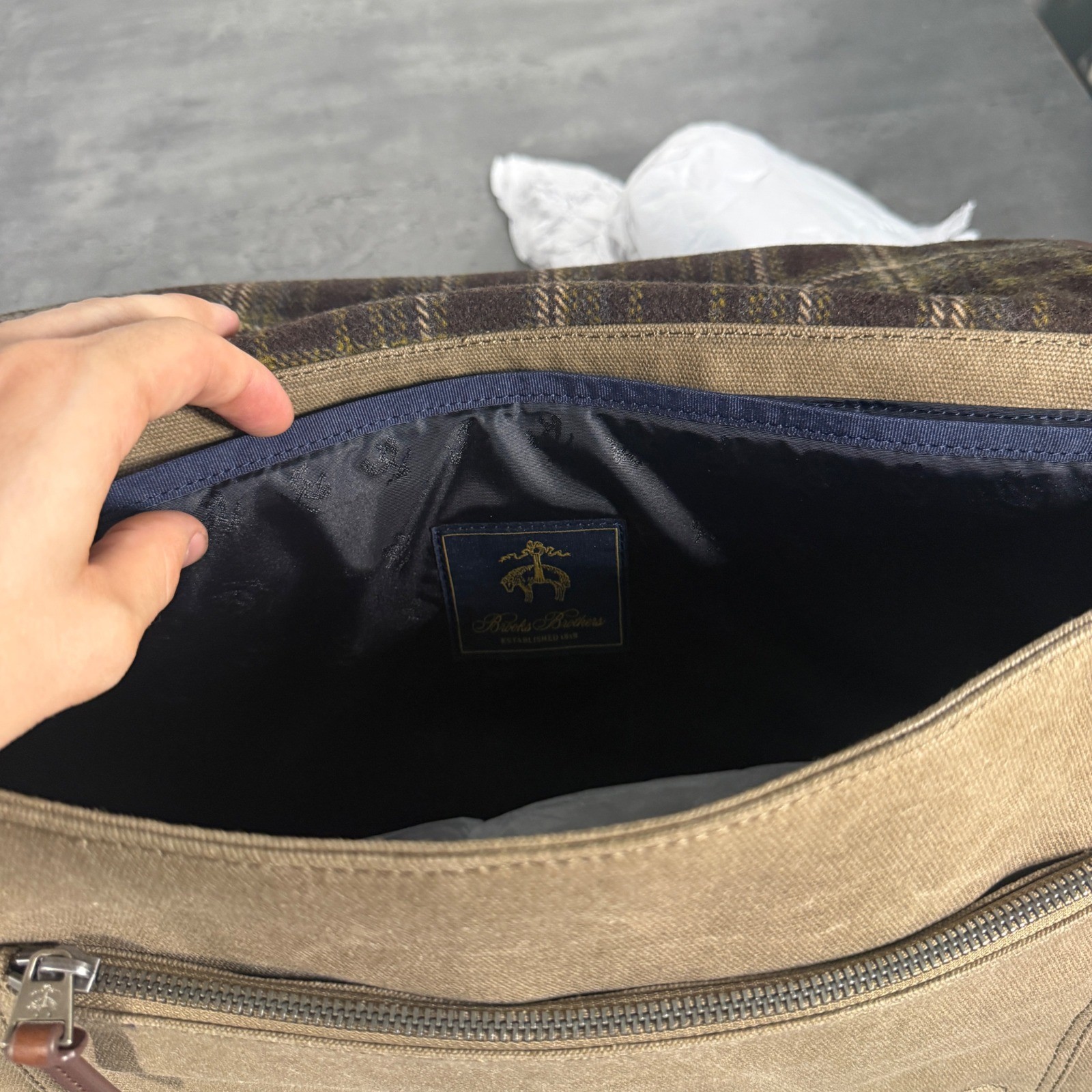 Brooks Brothers Messenger Briefcase Bag Brown Waxed Canvas Satchel Laptop Bag