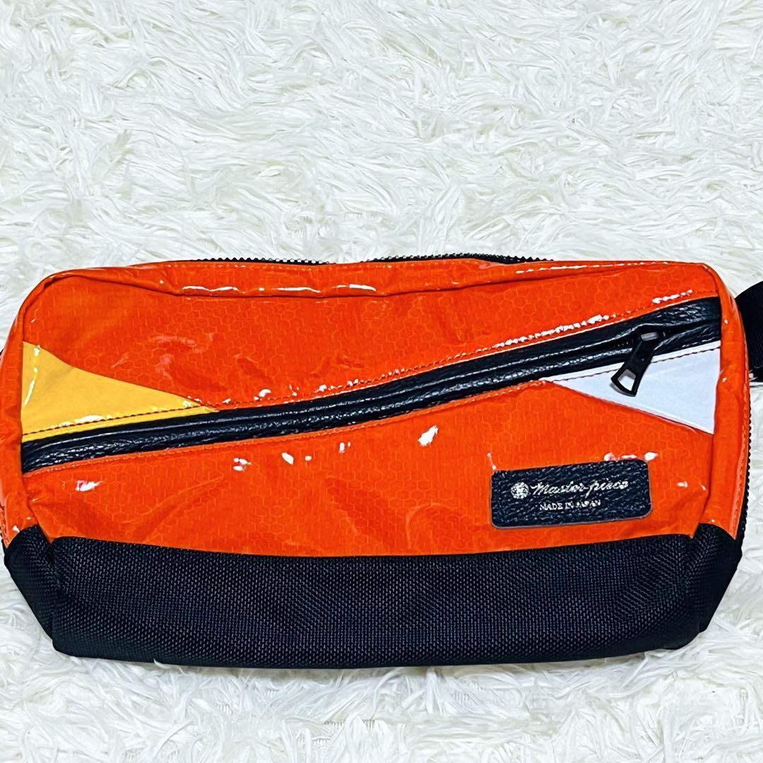 Master-Piece Unused Nylon Leather Body Bag Waist Pack Orange/Black 18cm x 30cm