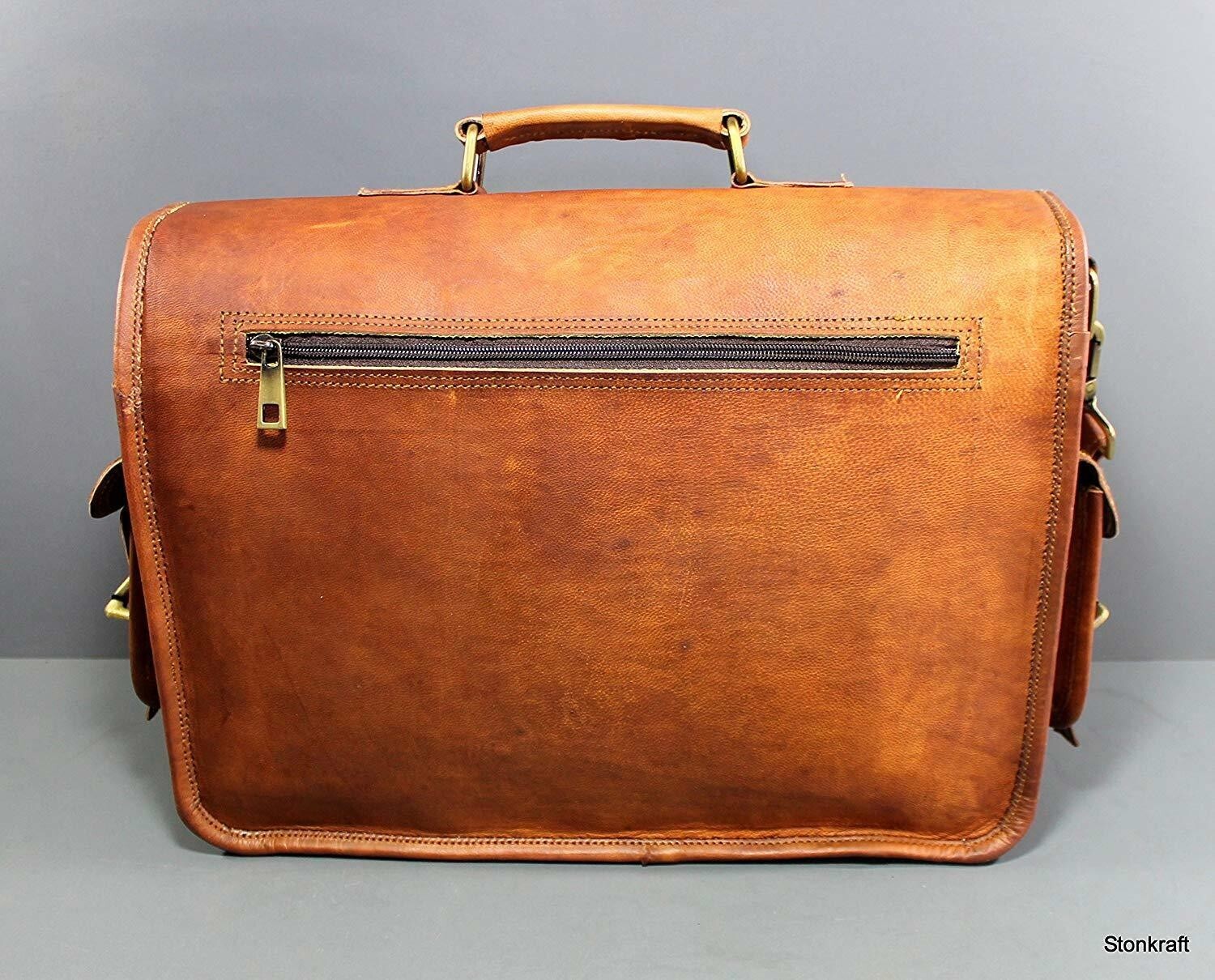 Goatskin Leather Bag Genuine Messenger Laptop Mens Brown Vintage Genuine Cros…