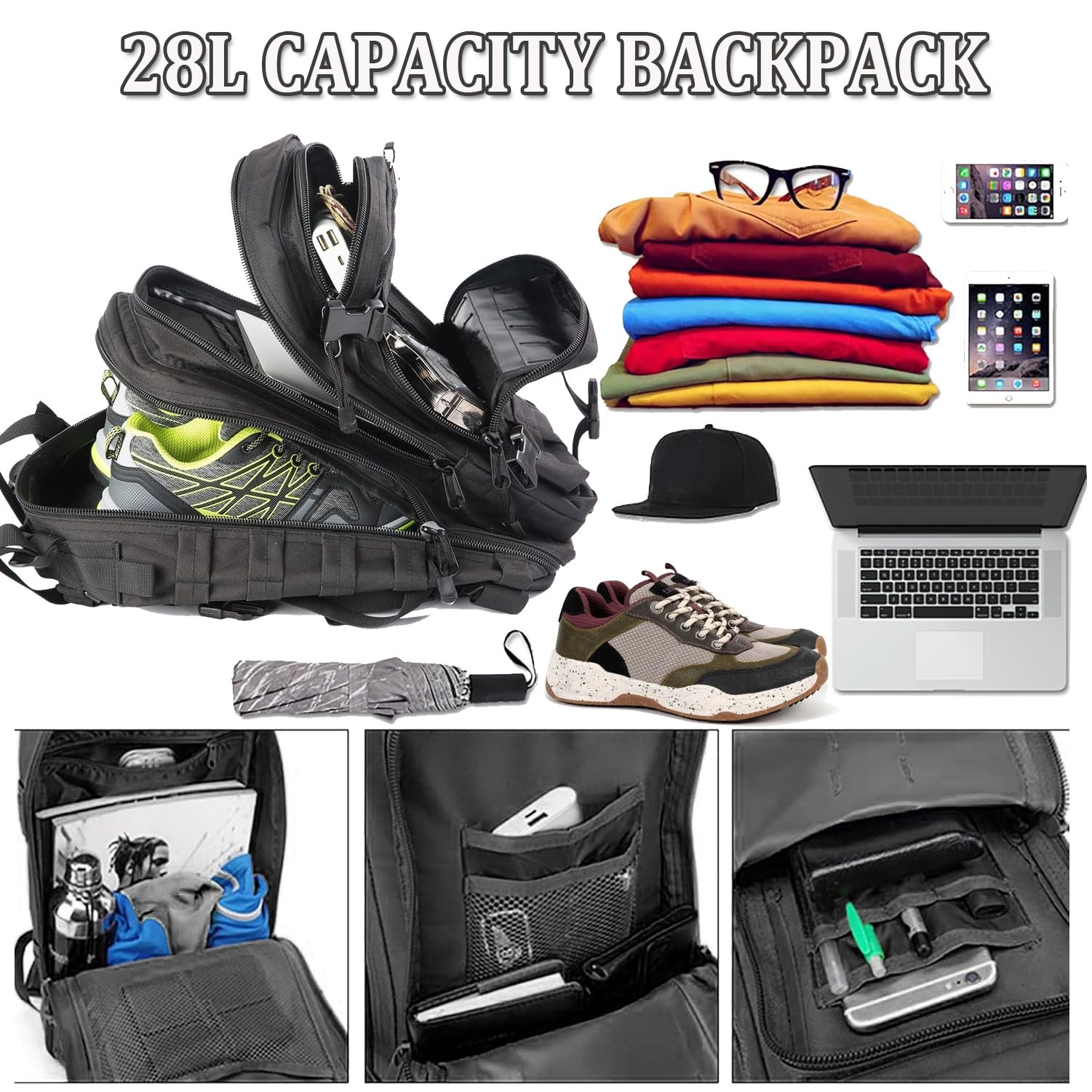 Taeku Tactical Backpack for Men, 28L Military Backpacks Classic Molle Backpac…