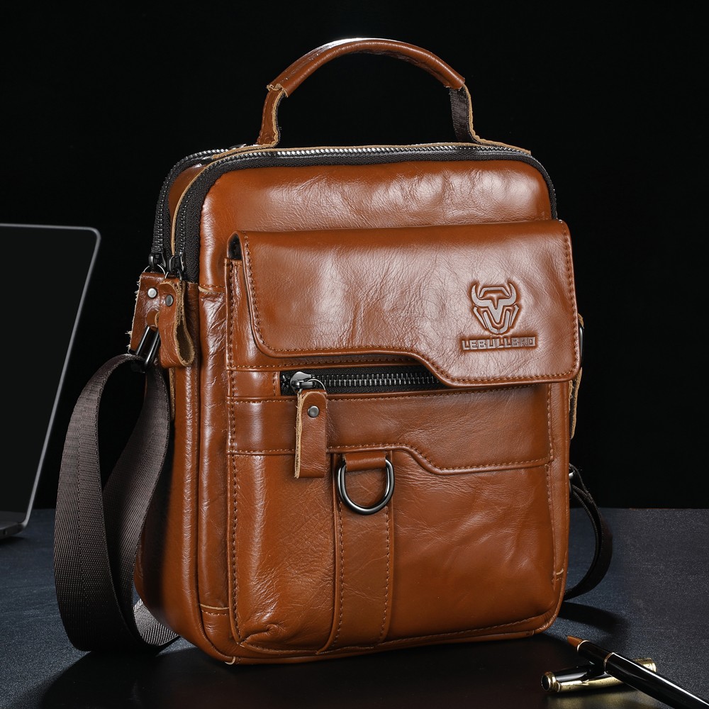 LEBULLBRO Mens Leather Shoulder Bag Medium Business Sling Bag Crossbody Bags M