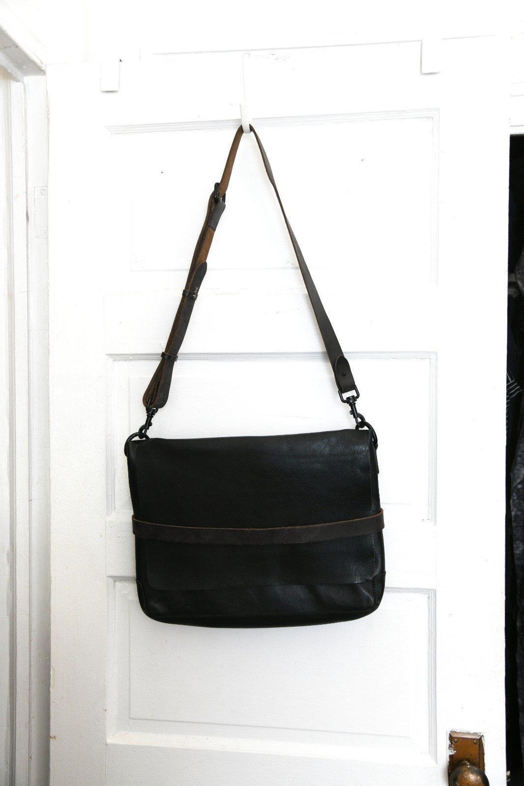 Allsaints Leather Messenger Laptop Bag, Brown/ Black
