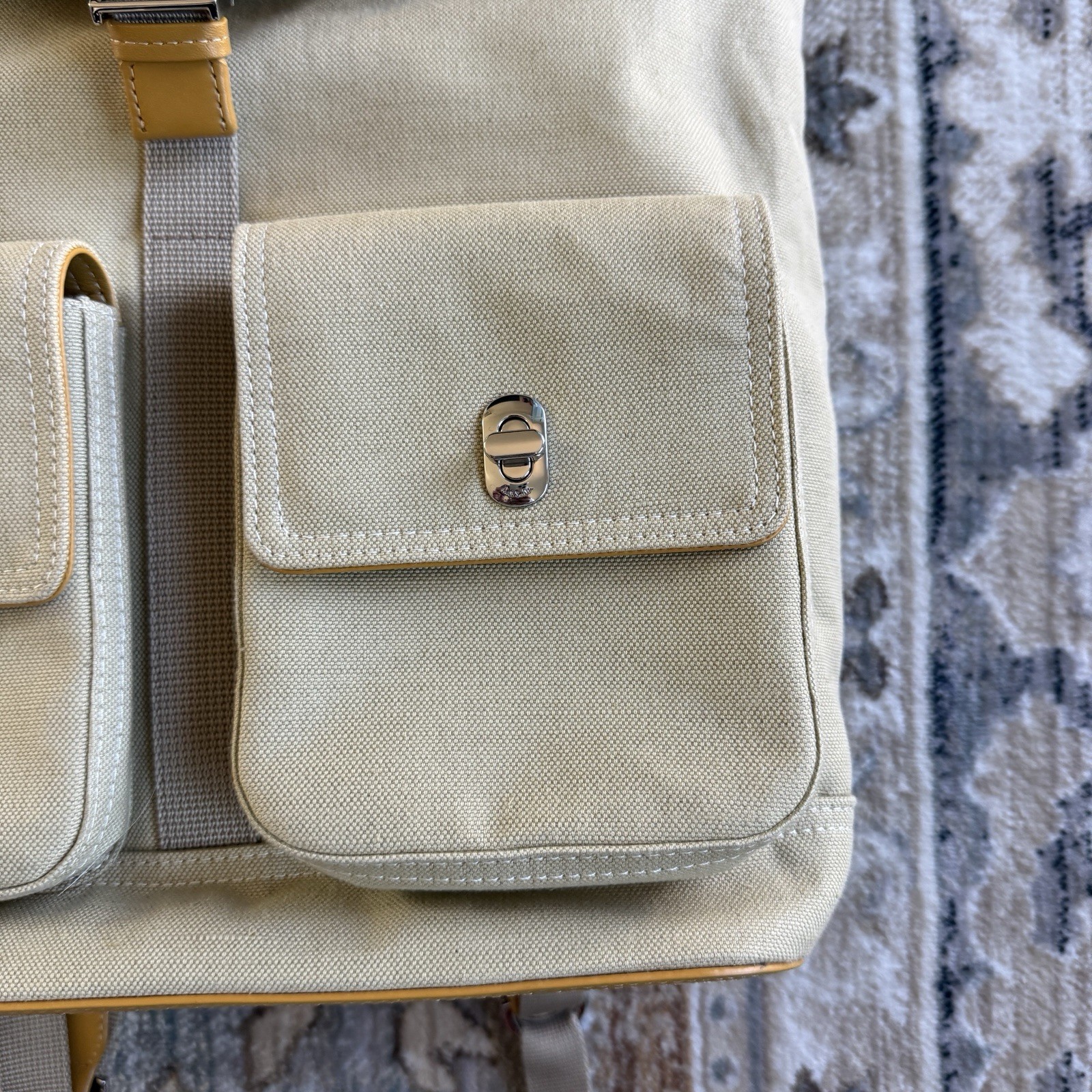 Paul Smith Canvas Backpack In Sand Beige Cotton Linen Blend Leather Trim $675