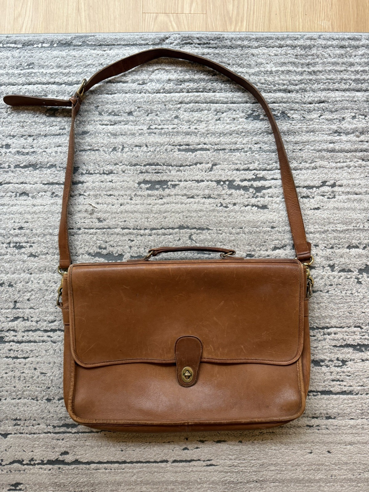 Vintage Coach NYC Leather Briefcase Messenger Bag USA Made Tan Satchel