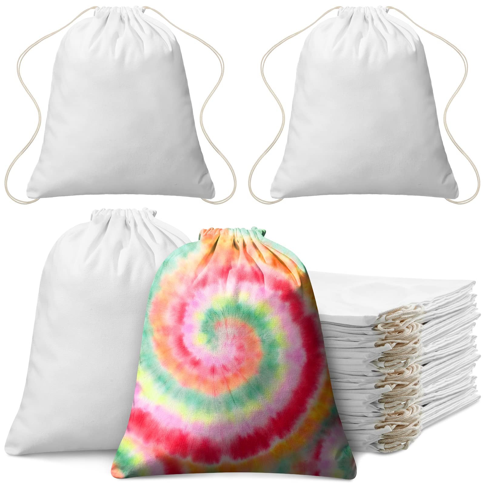 24 Pcs Tie Dye Drawstring Bags Cotton Sublimation Blank Backpack Bulk Tie Dye…