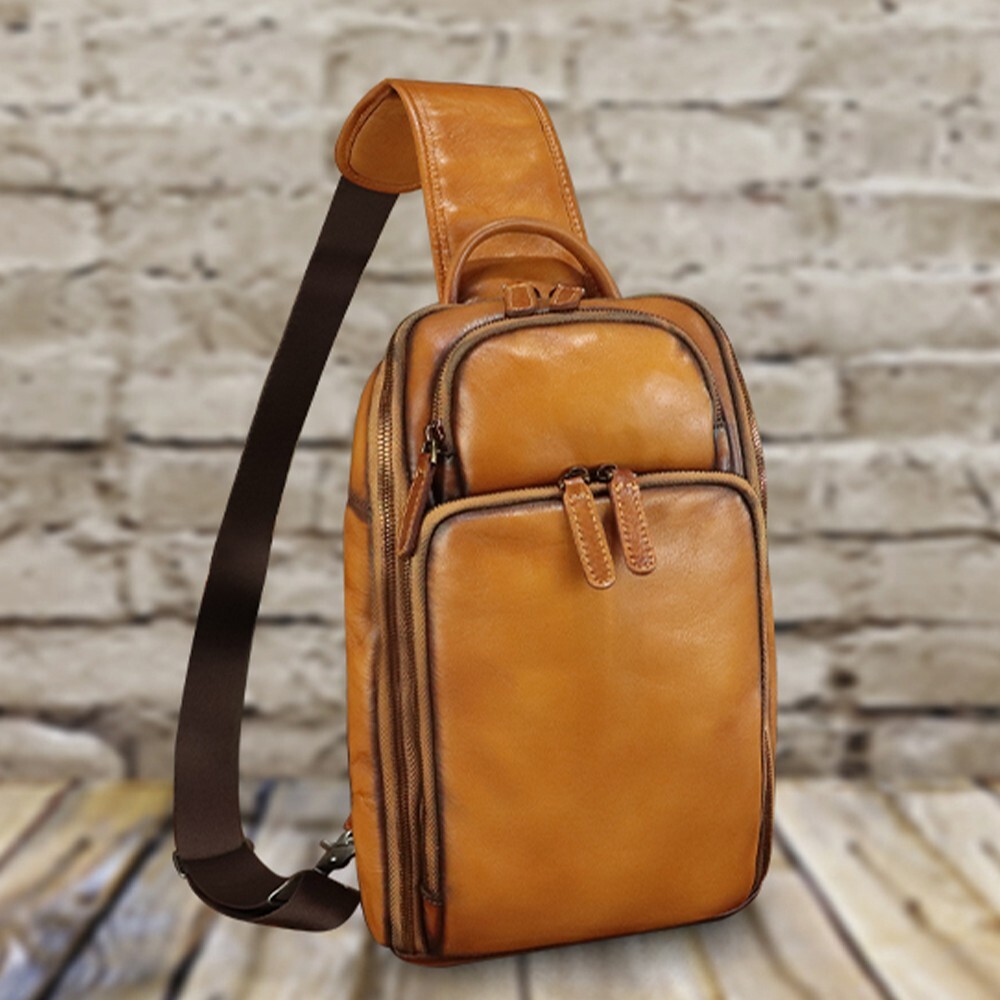 Genuine Leather Sling Bag for Men and Women Vintage Leather Sling Backpack