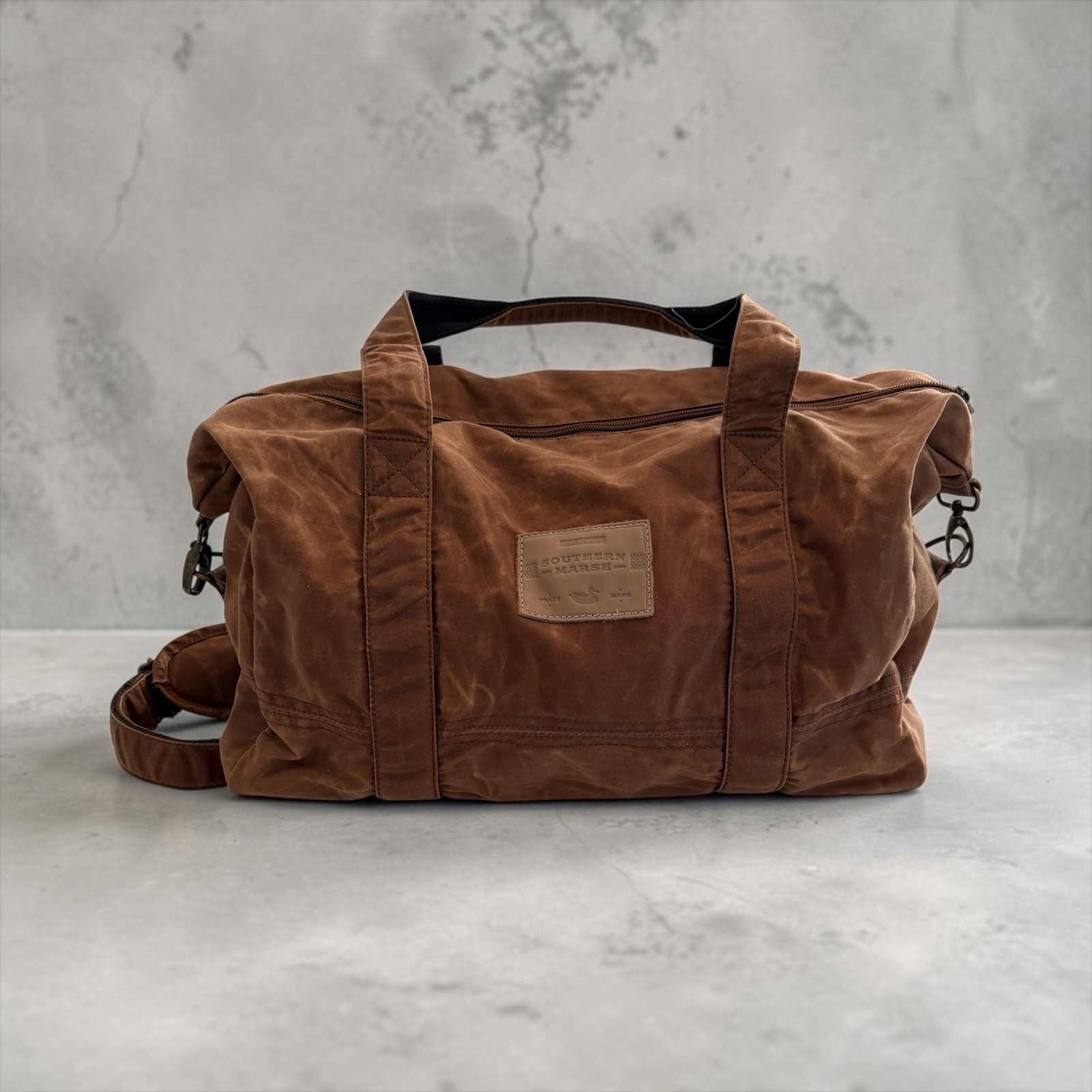 Southern Marsh Canvas Duffle Bag with Shoulder Strap Brown 17 x 10 x 10 Inches