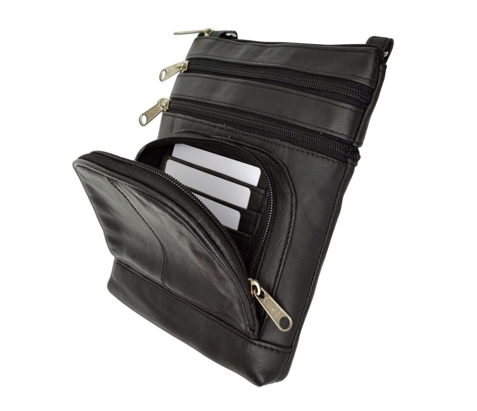 Women’s Black Leather Shoulder Bag / Cross Body Handbag by Marshal®