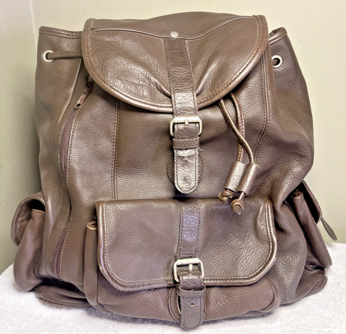 Vintage Marlboro Leather Backpack Brown Rucksack Mens Medium Pebbled Cowhide Bag