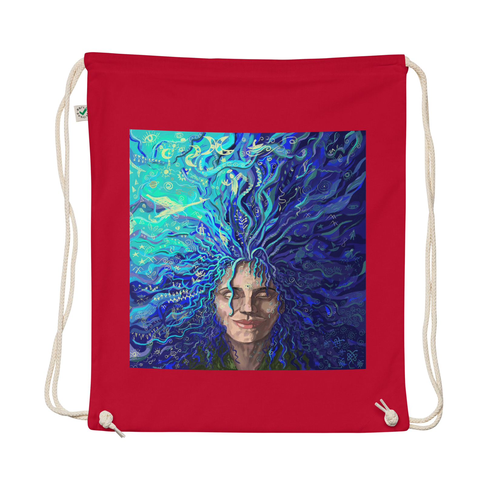Organic cotton drawstring bag with a print of my painting “Sound in silence”