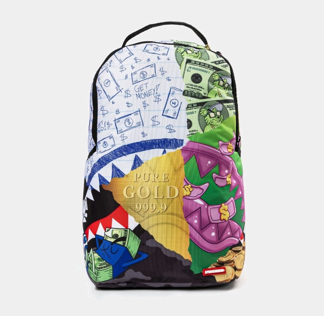💥💥Sprayground Pure Gold Money Backpack New Black Bookbag Large School Bag