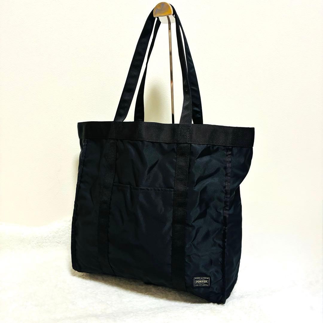Authentic PORTER Yoshida Kaban Reversible Tote Bag Black Nylon 33cm x 34cm x 10c