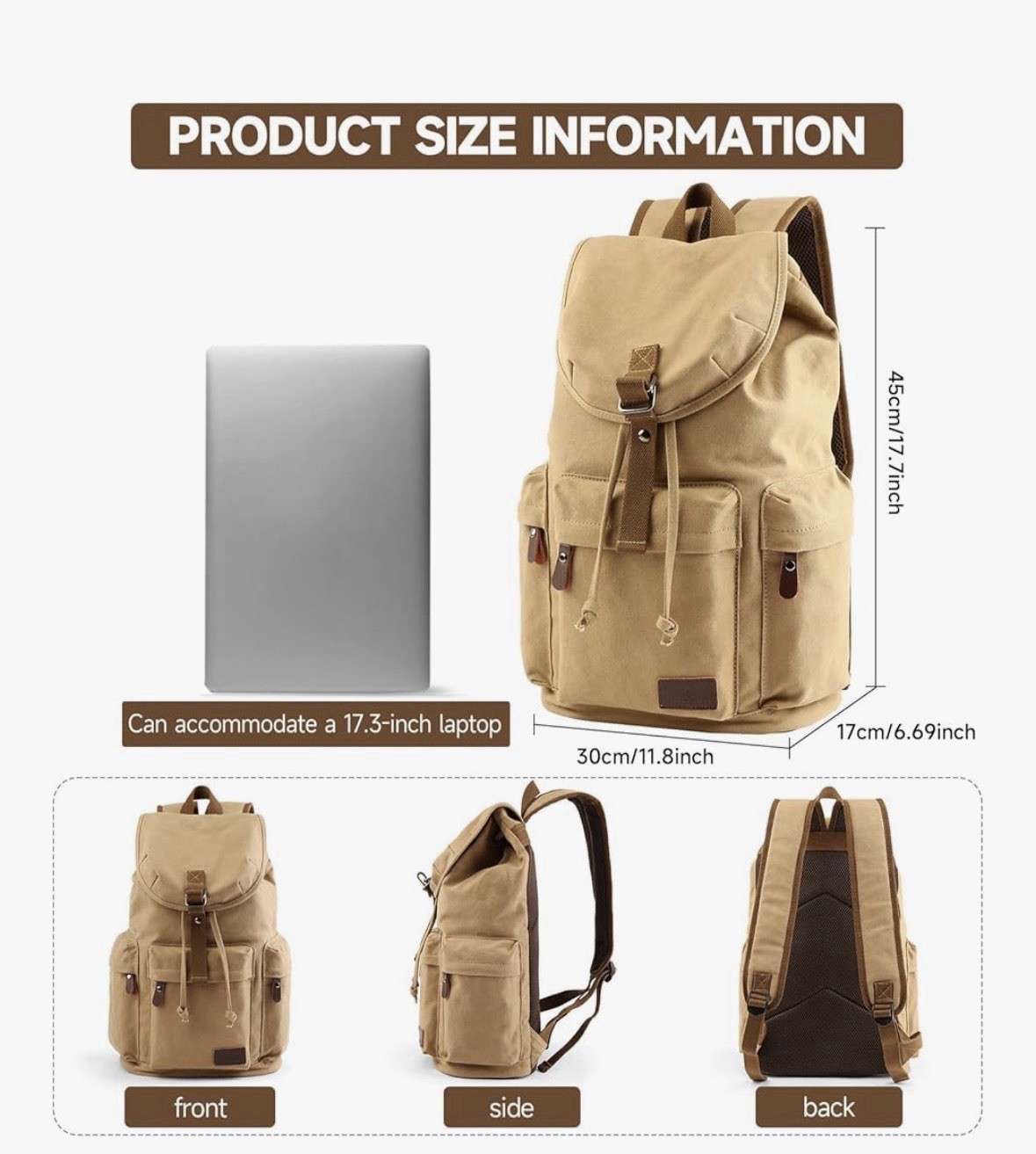 Sisea Unisex Canvas 23L Travel Laptop Rucksack Backpack, See Description