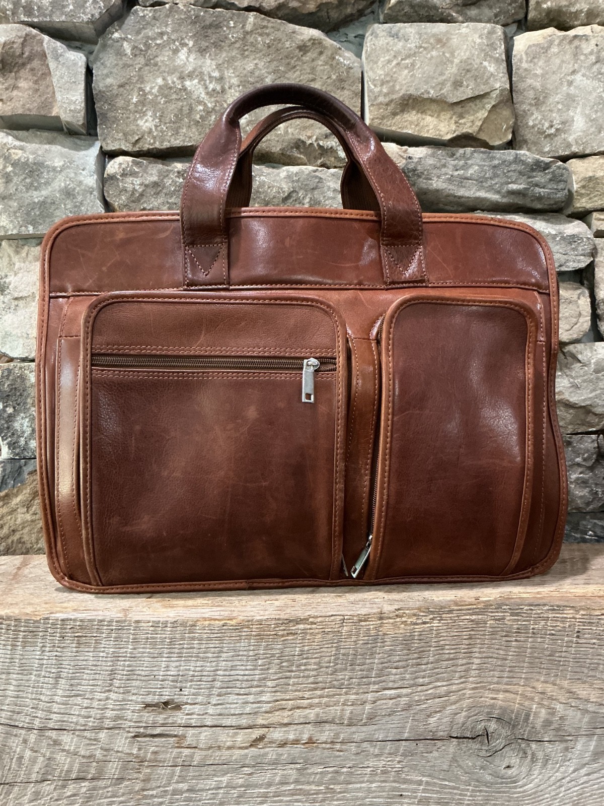 WILSON LEATHER Brown Genuine Leather Briefcase Travel Bag Laptop Expanding VG ❤️
