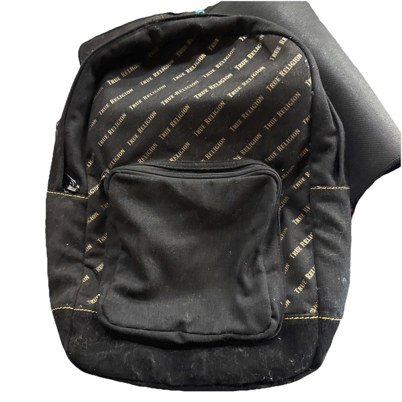 True Religion Unisex Cotton Blend Backpack – Black with Gold Lettering S10