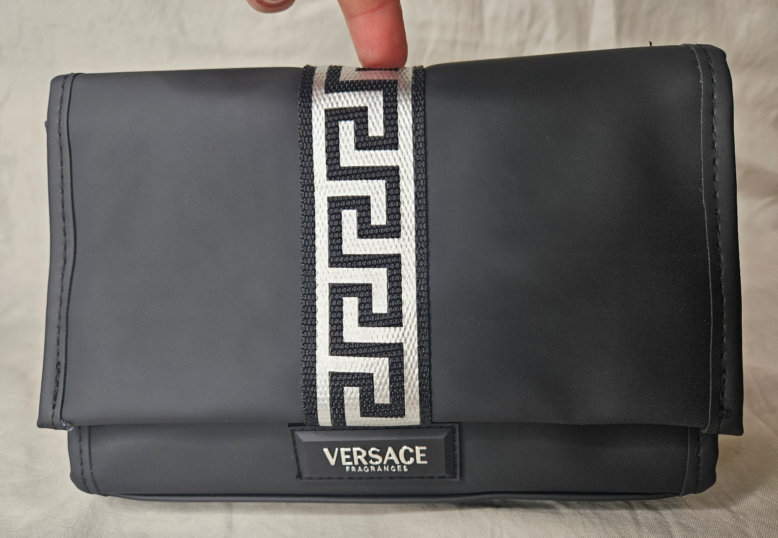 Versace Fragrances Institutional Pouch For Men Black Silver Toiletry Travel Bag