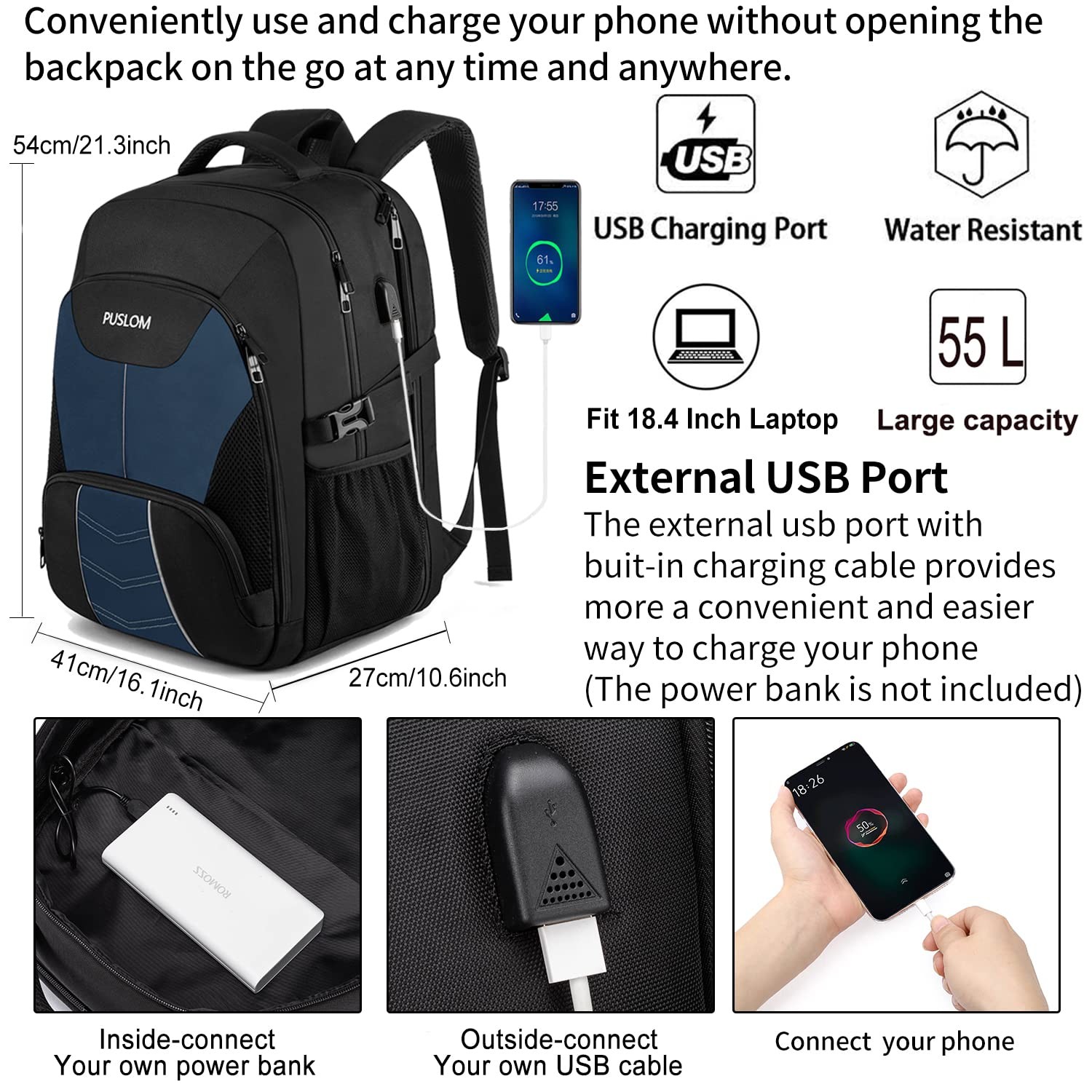 Extra Large Travel Laptop Backpack for Men 55L,Water Resistant 18.4 inch Big …
