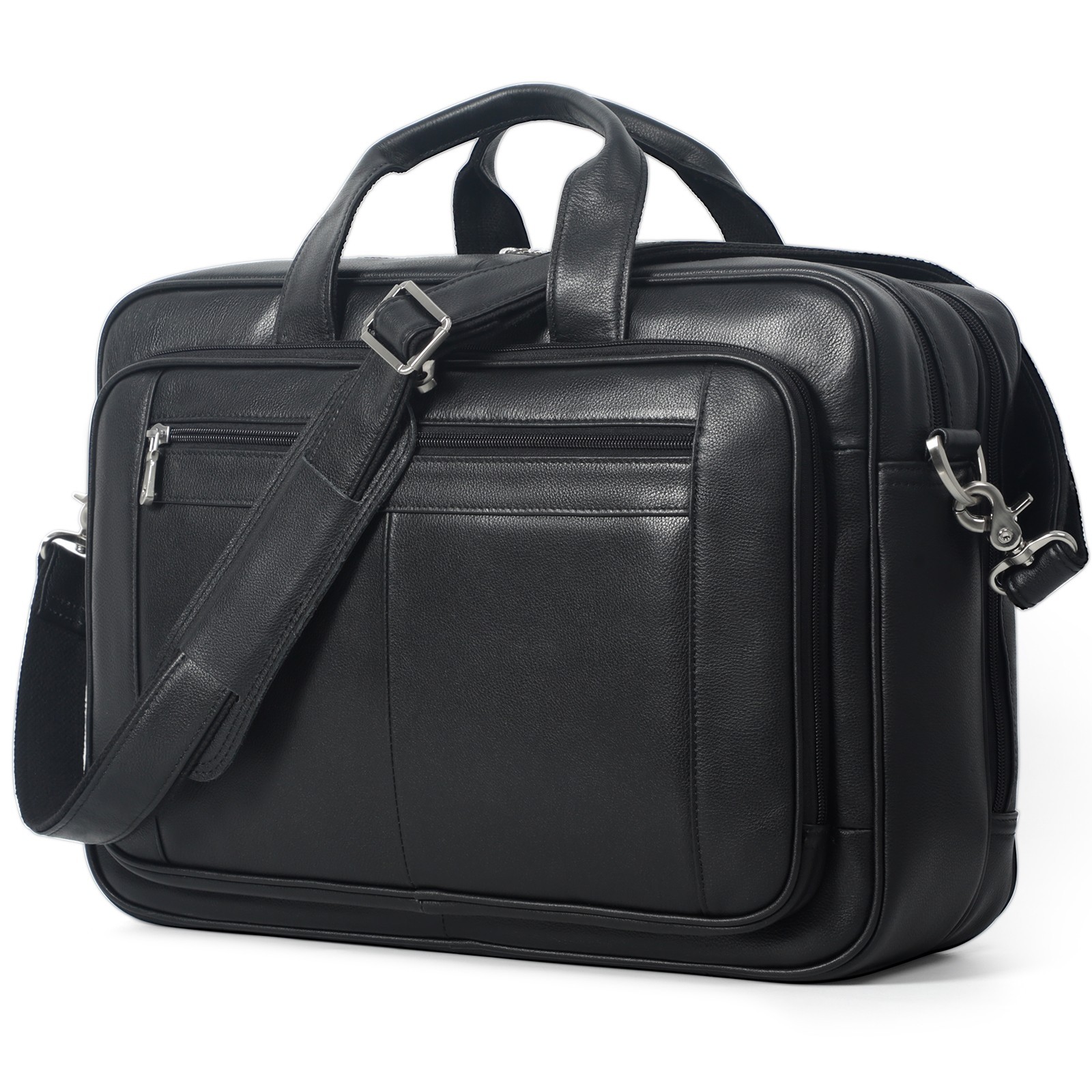 Augus Leather Briefcase for Men 16” Laptop Messenger Bag with Luggage Strap