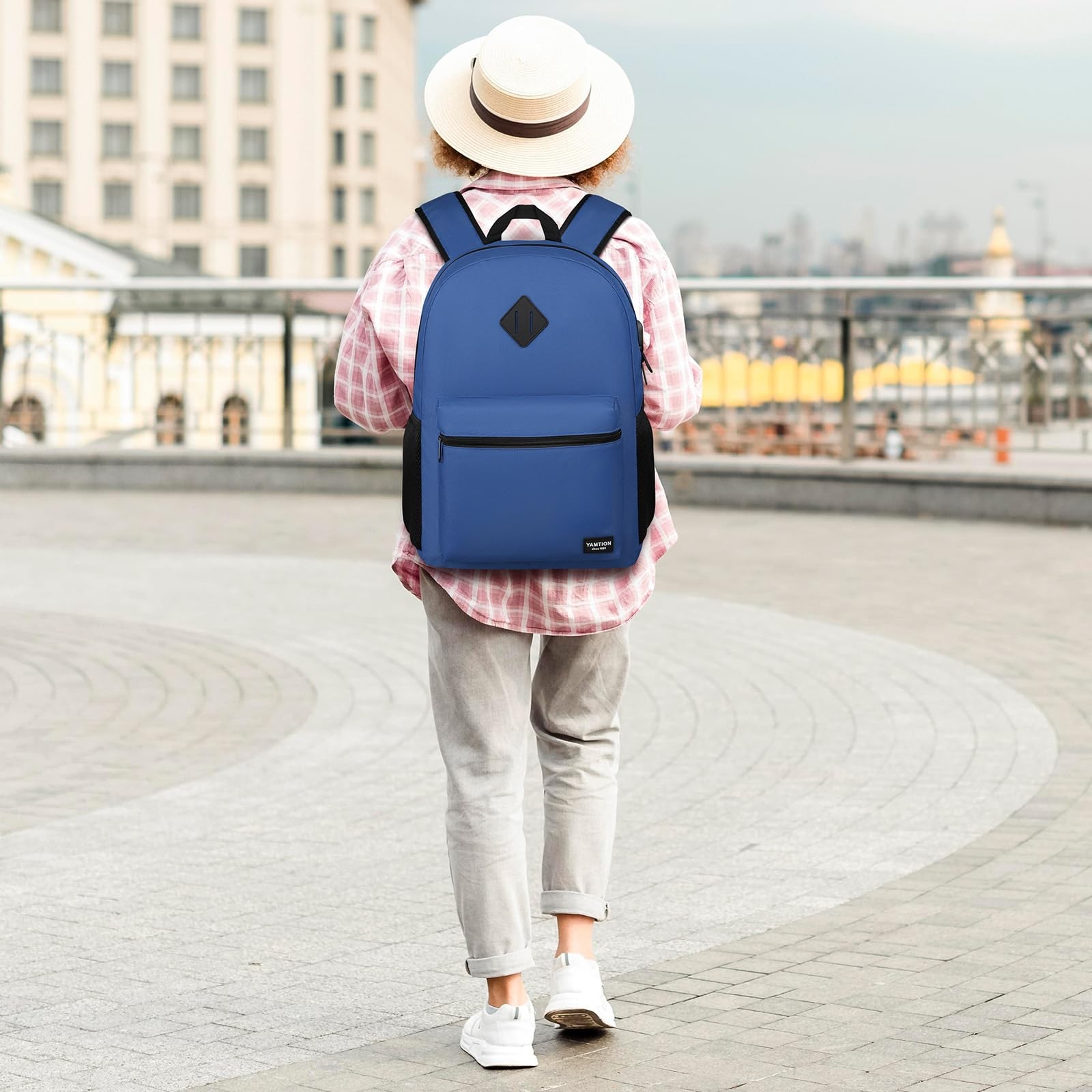 School Backpack Classic Bookbag Men Teen Boy USB Charging Port Laptop