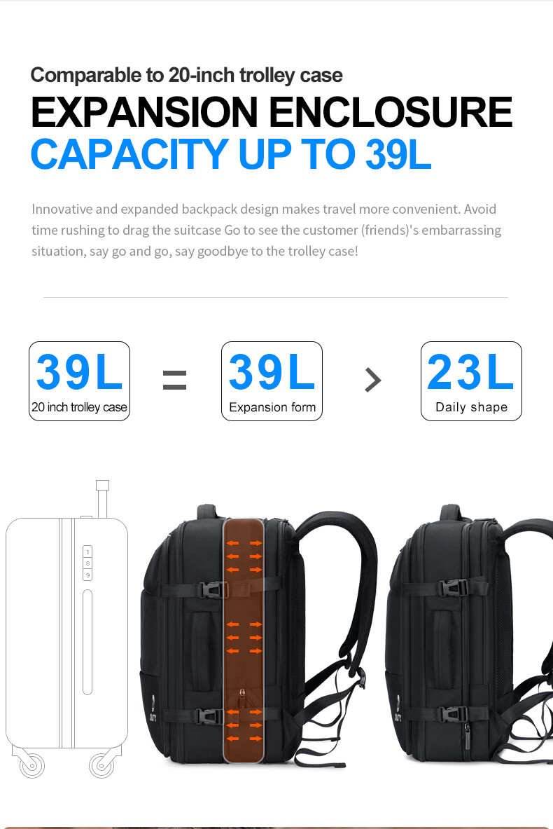 Backpack Drastyc Large 39L High Capacity Backpack for Men Women Travel Business