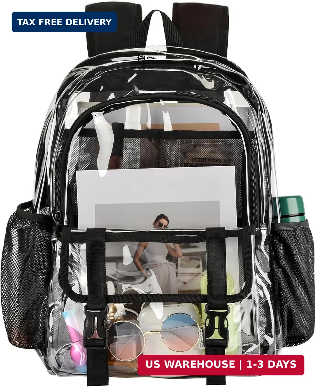Clear Backpack, Large Clear Bag Stadium Heavy Duty PVC Transparent See Through B