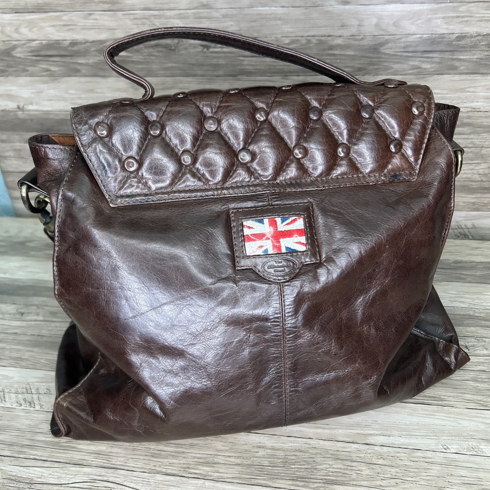 The Chesterfield Brand Brown Leather Messenger Satchel Bag Boho Quilted