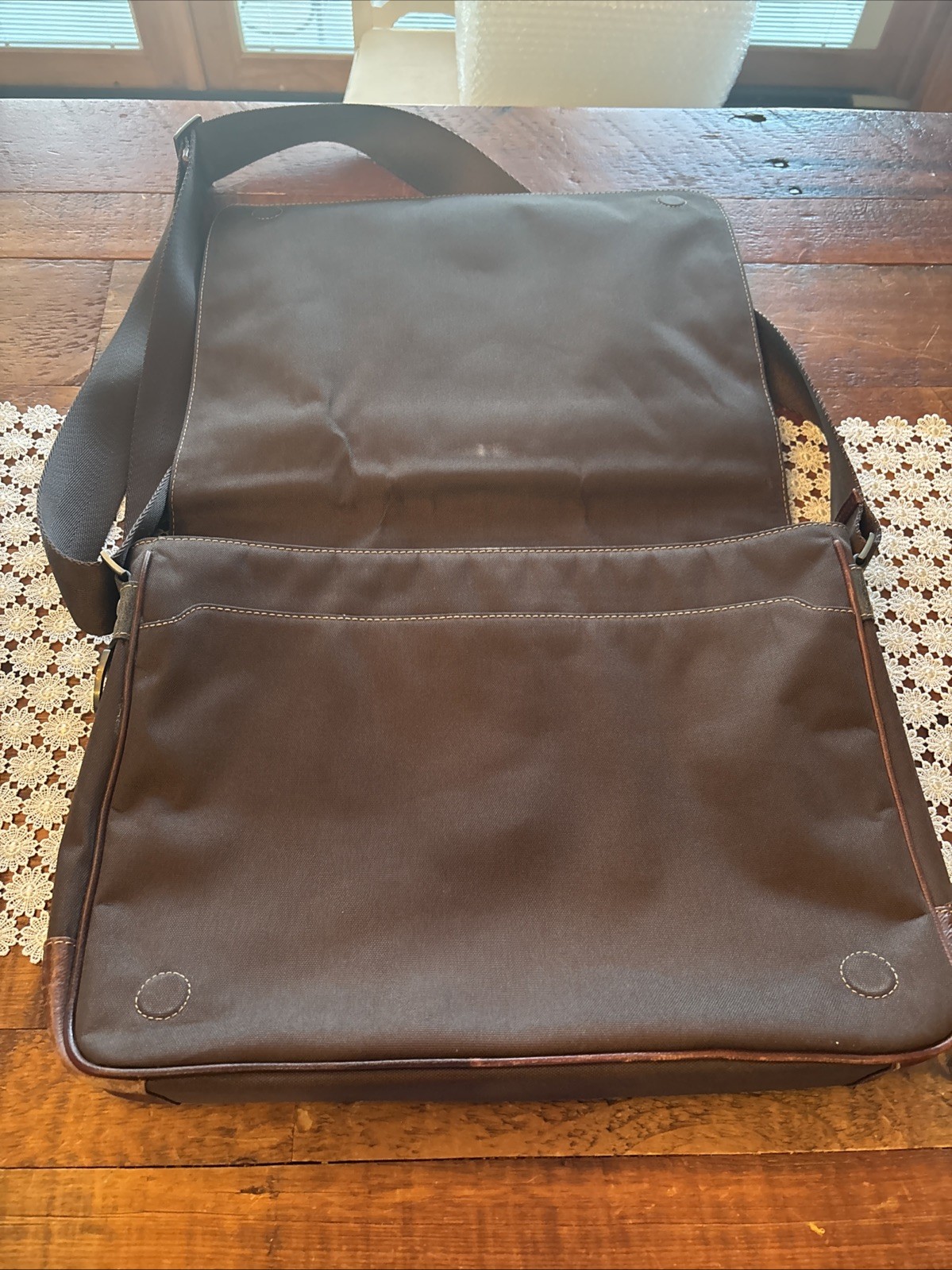 BOCONI Men’s Leather & Canvas Messenger Bag.