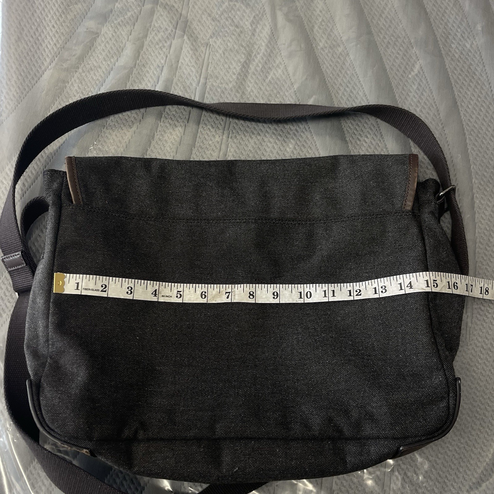 Fossil Messenger Bag Fabric Leather Distressed Strap Unisex Crossbody Laptop