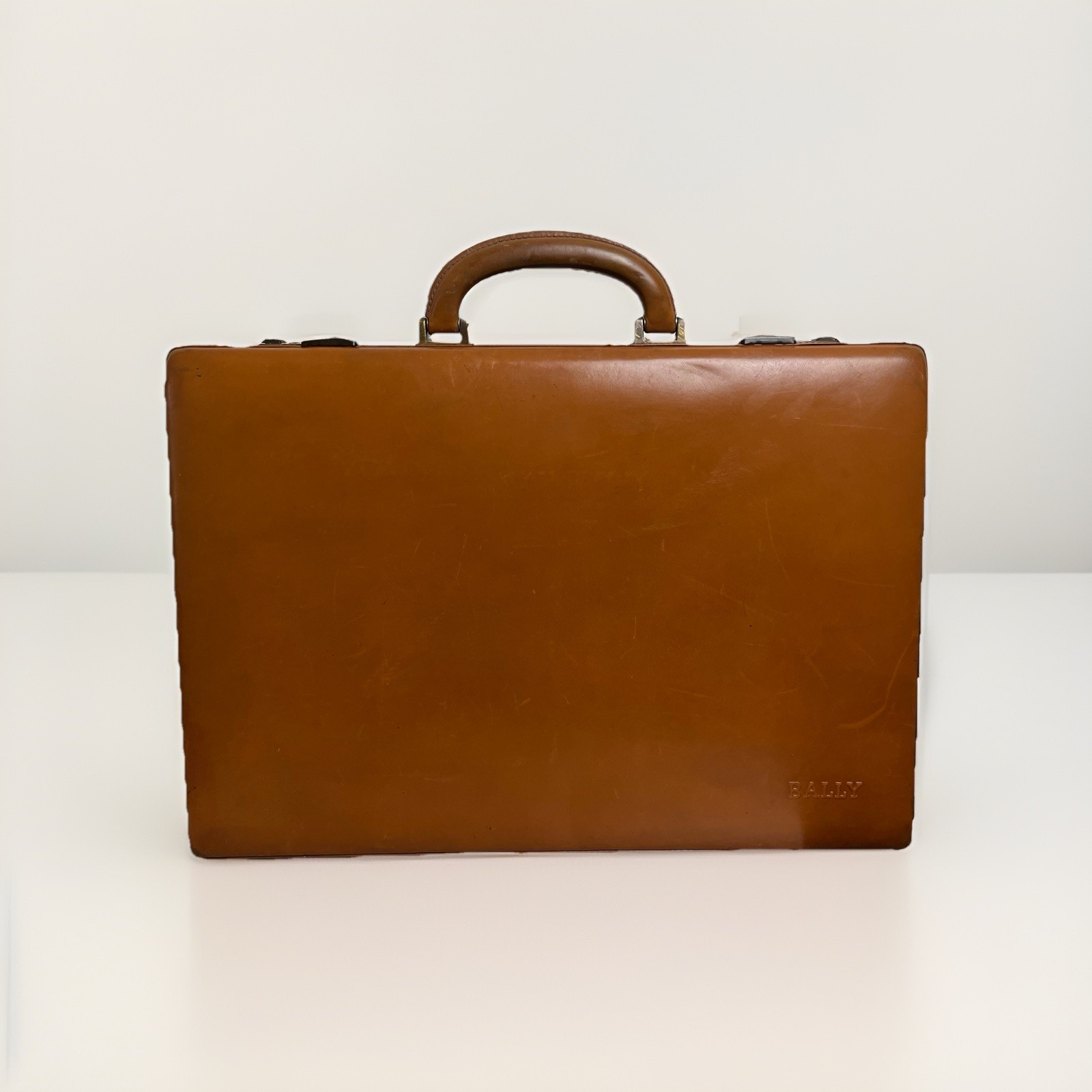 Vintage Bally Leather Briefcase Mens Attache Bag Hard Case Tan Brown