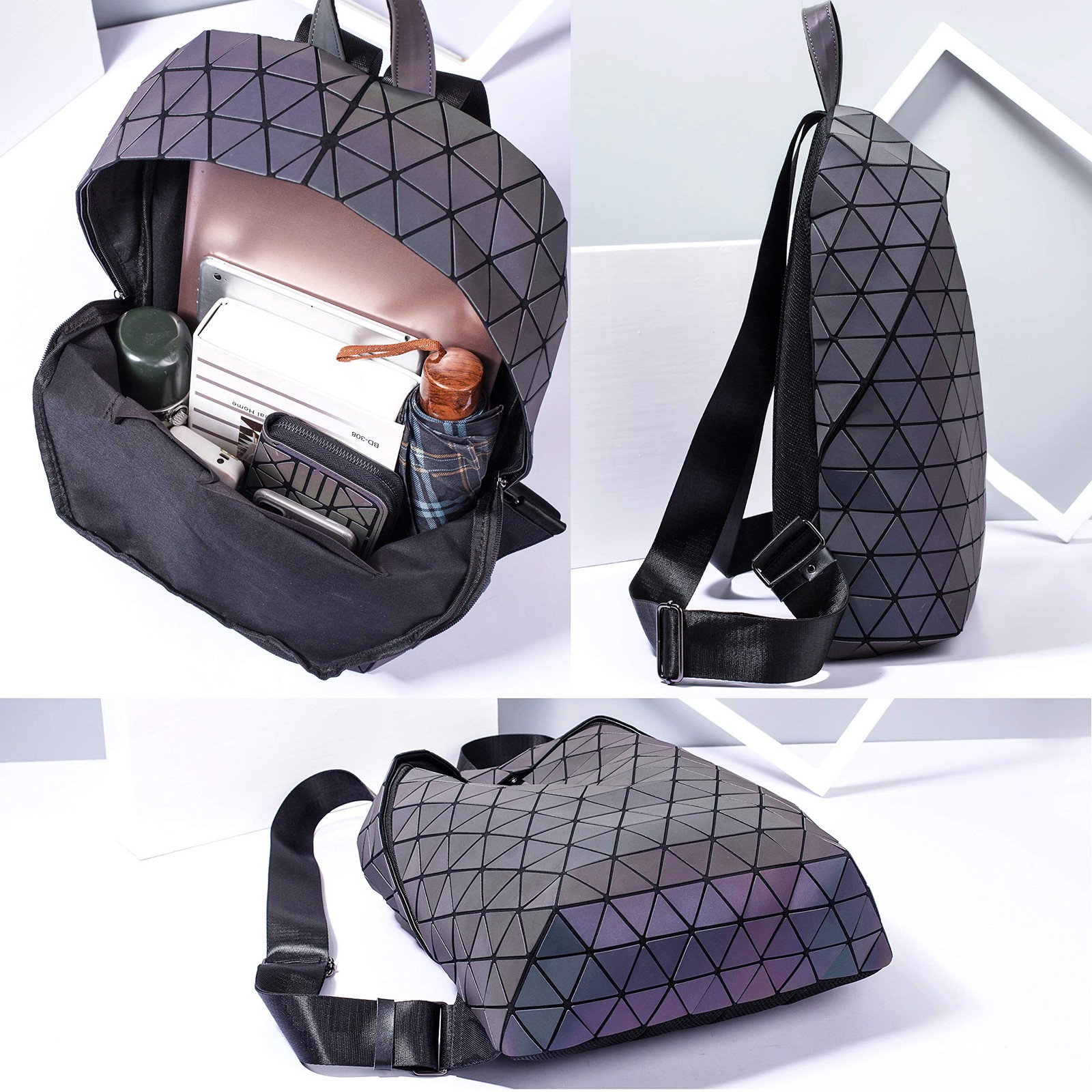 Geometric Backpack Luminous Backpacks Holographic Reflective Bag Lumikay Bags