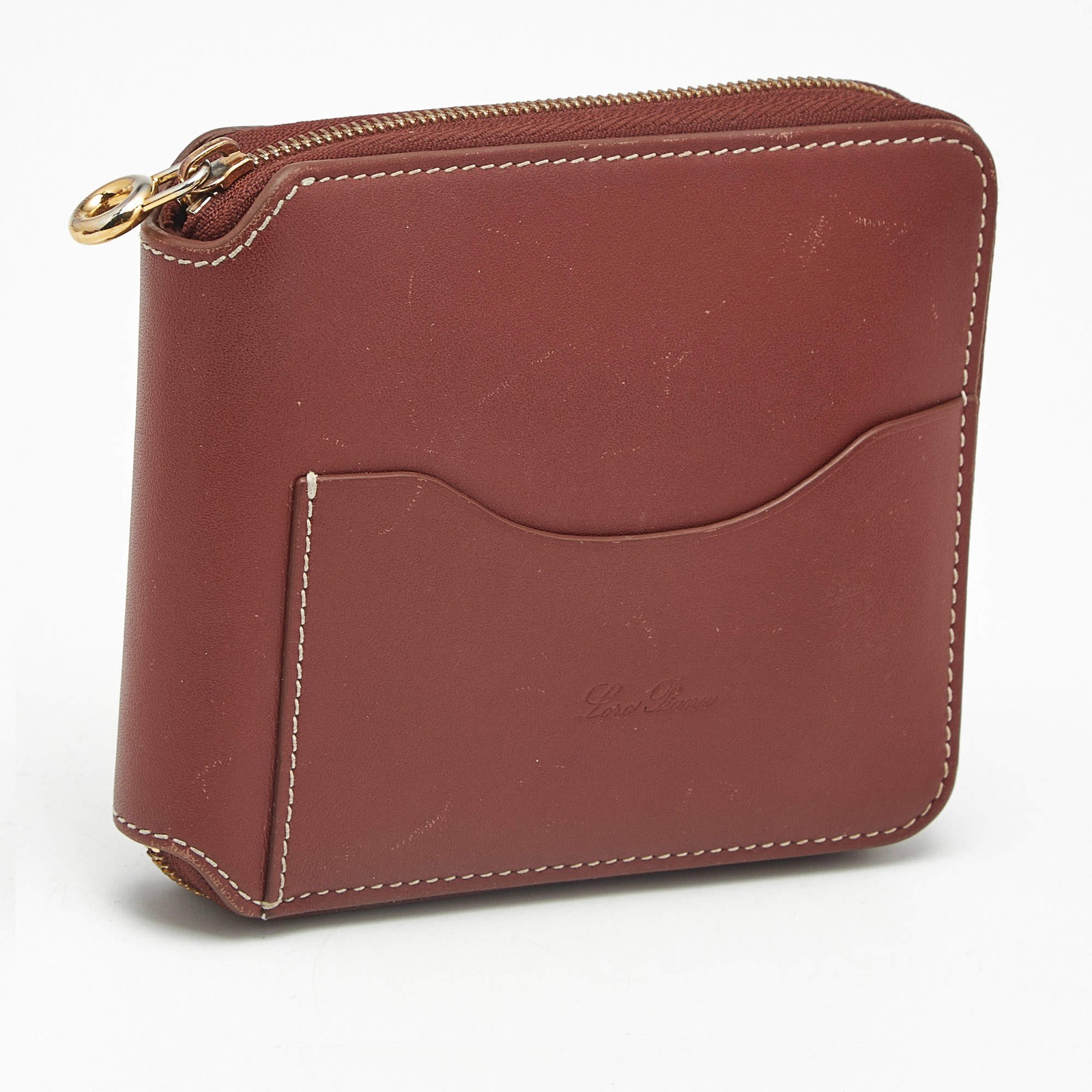 Loro Piana Zip Around Brown Leather Bifold Wallet