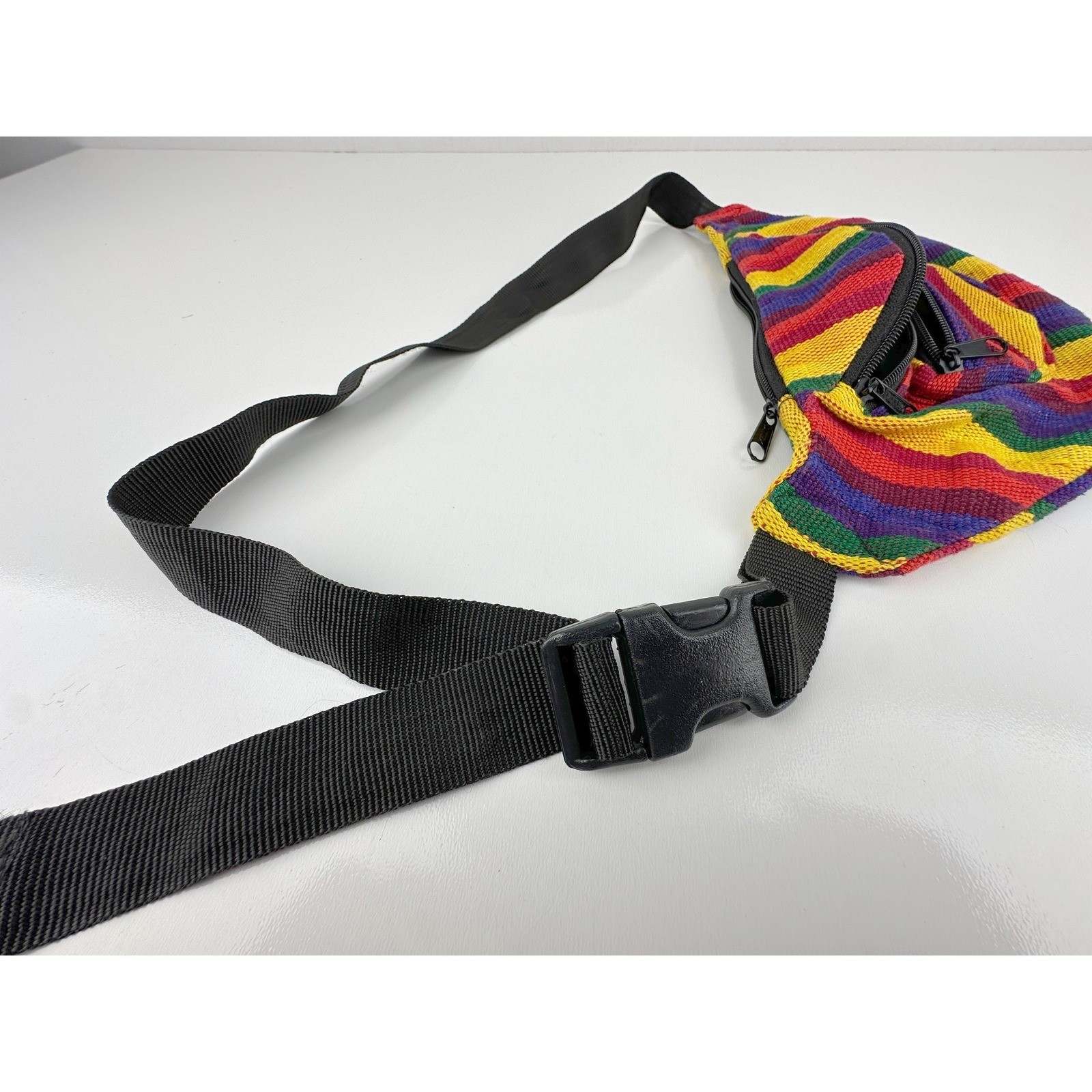 Multicolor Rainbow Striped Cotton Fanny Pack Waist Bag Boho Hippie Rasta Pack