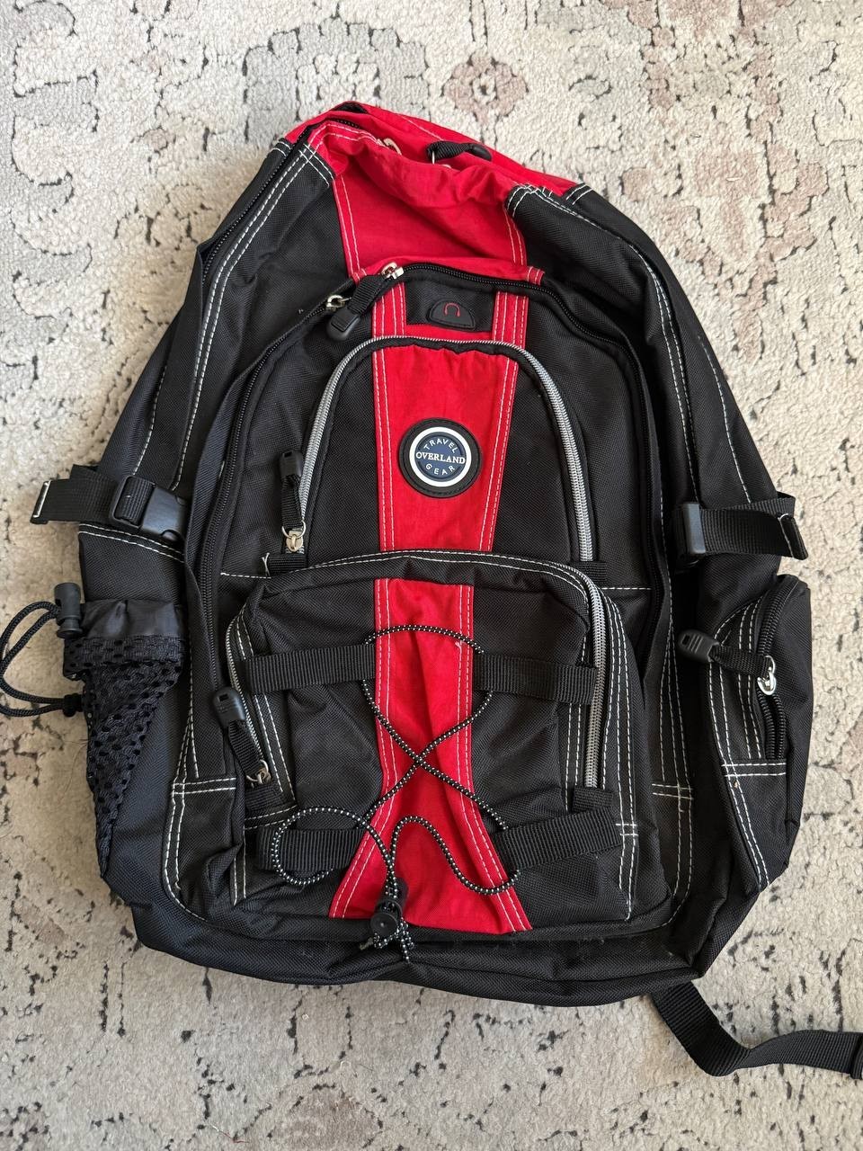 Overland Gear Travel Backpack Black Red Hiking School Laptop Carry On Bag