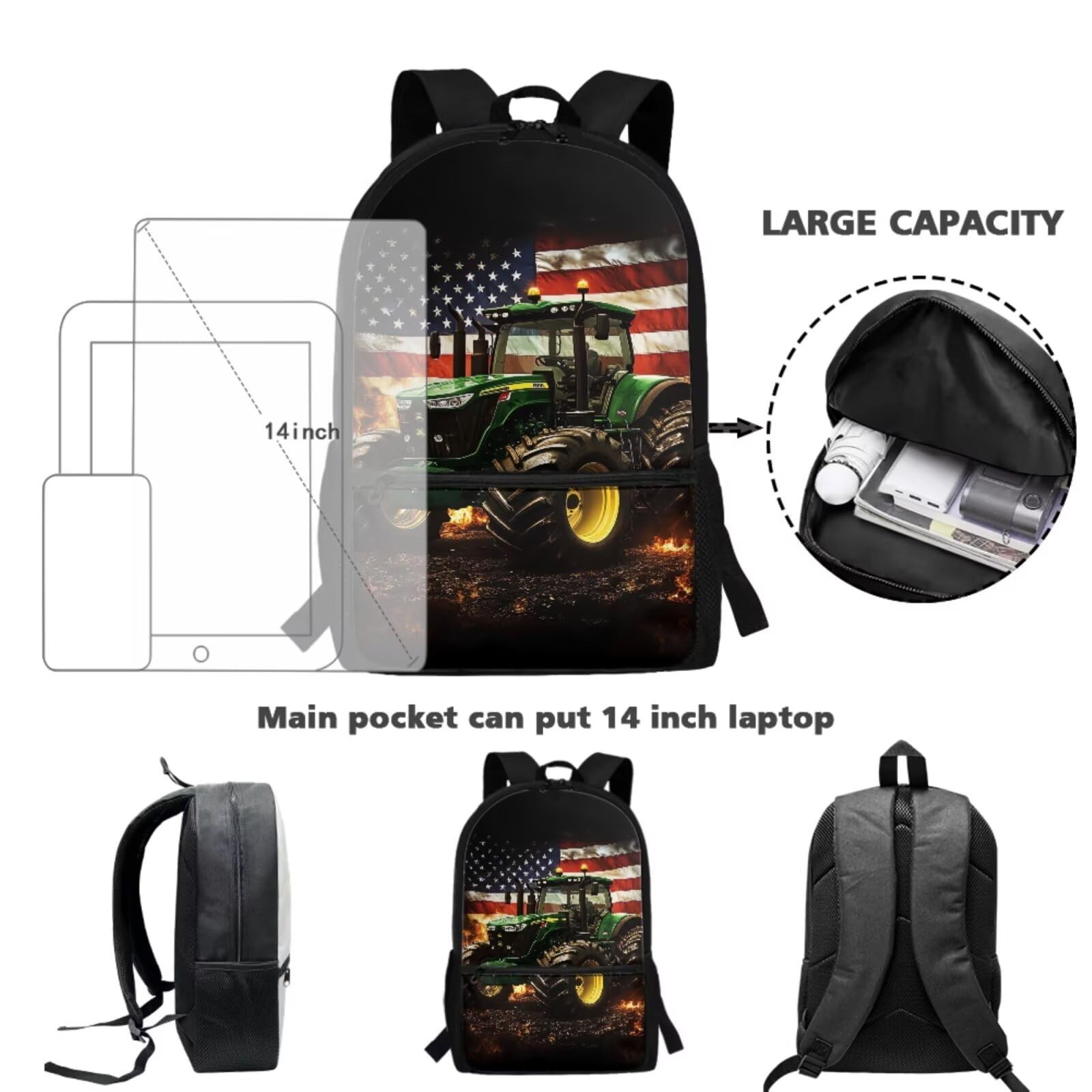 Tractor Backpack School Bag Set for Boys Girls with Lunch Bag and Pencil Case