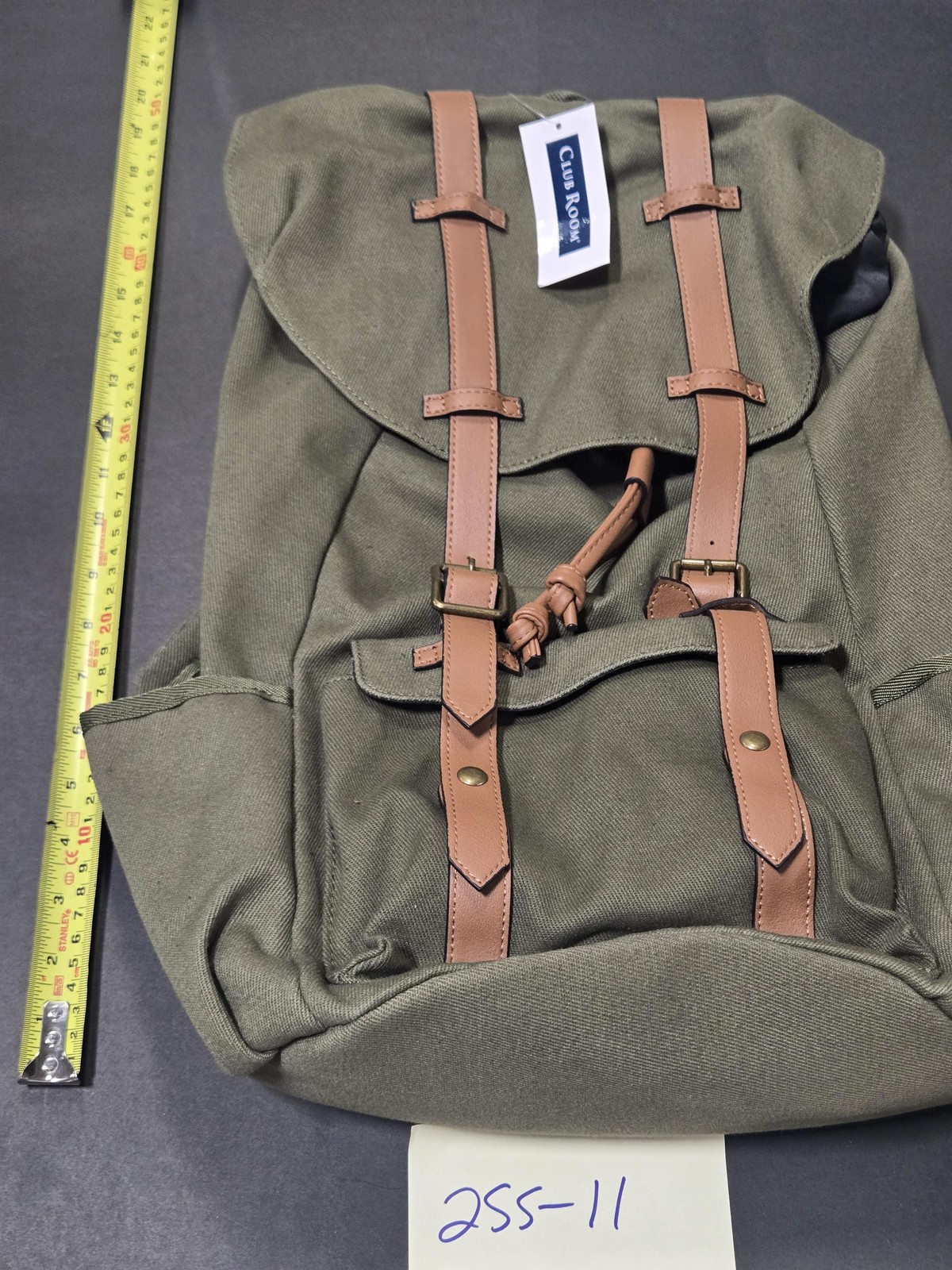 Club Room Backpack Mens Medium Green Canvas Faux Leather Casual Travel New