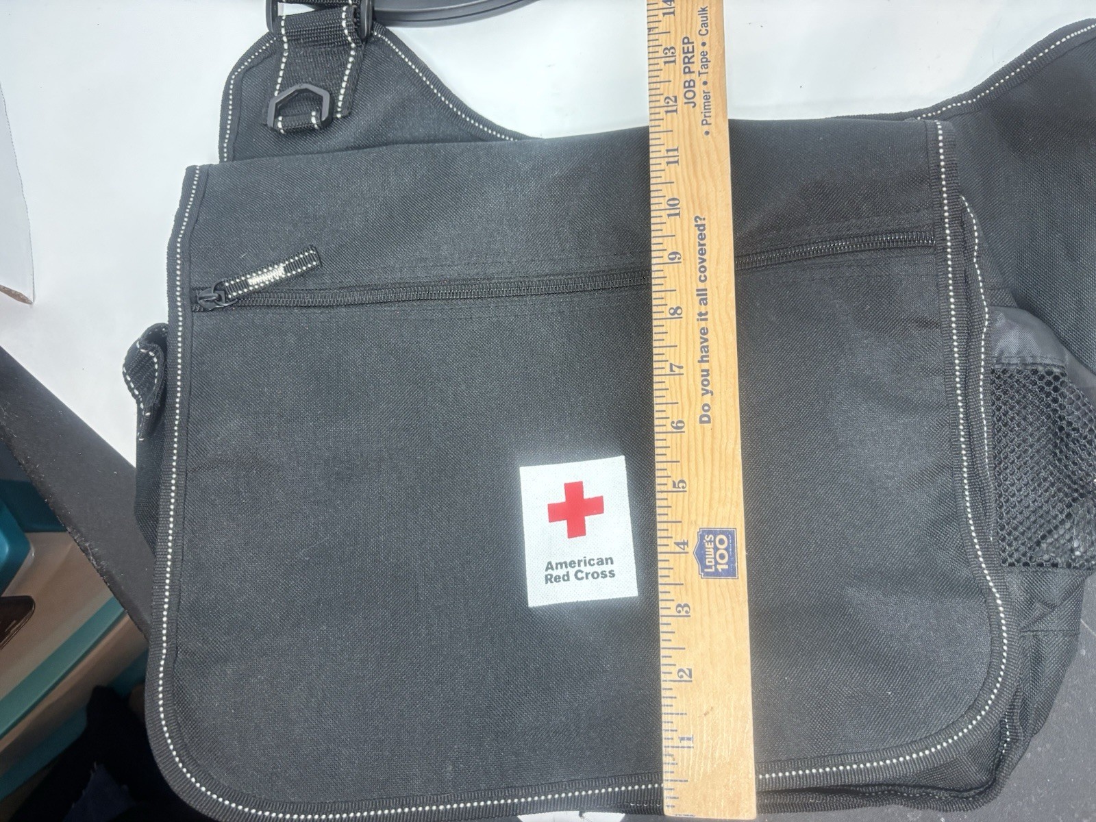 American Red Cross Messenger Bag Black. Multiple Pockets