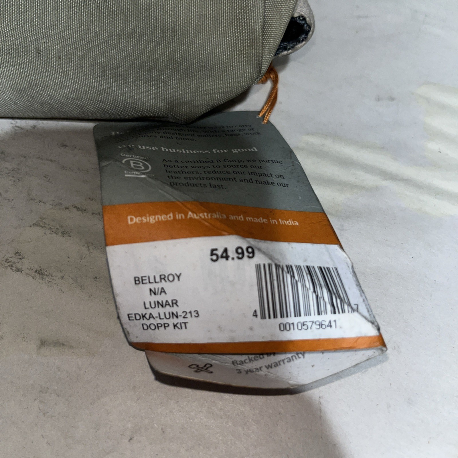 Bellroy Khaki Dopp Kit With Defects