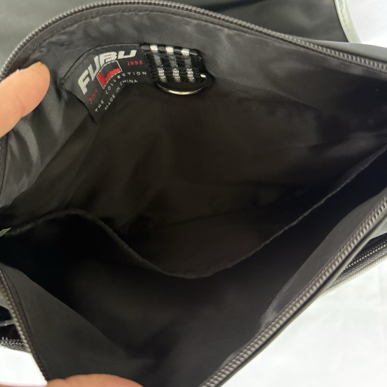 FUBU Early 2000s Crossbody Bag Black Silver Y2K Shoulder Laptop Book School Bag