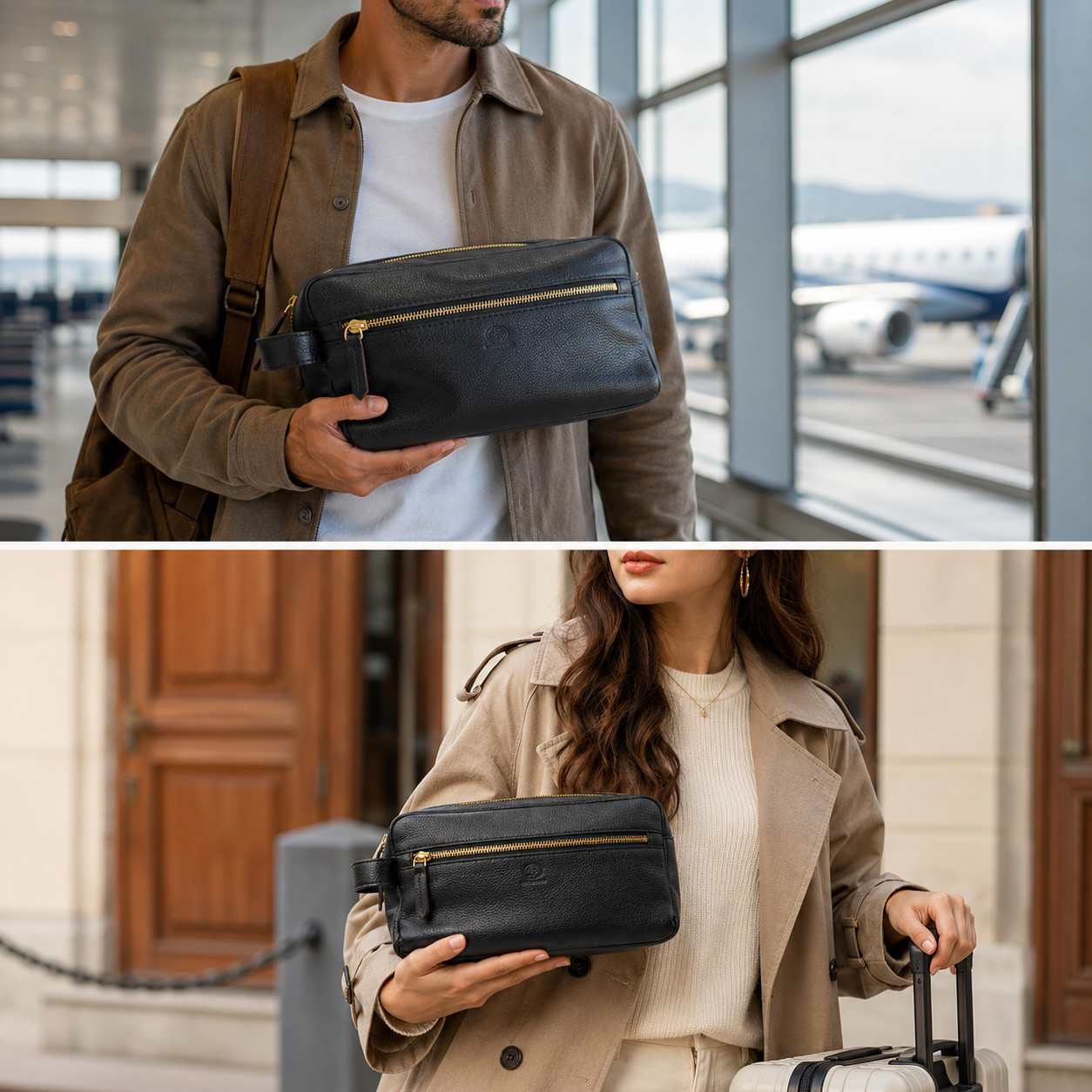 Leather Large Toiletry Bag Dopp Kit Travel Makeup Organizer Shaving Bag Gift