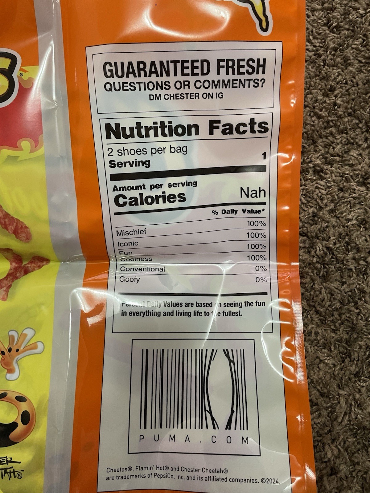 Puma Chester Cheetos Scoot Flamin Hot Shoe Bag Only