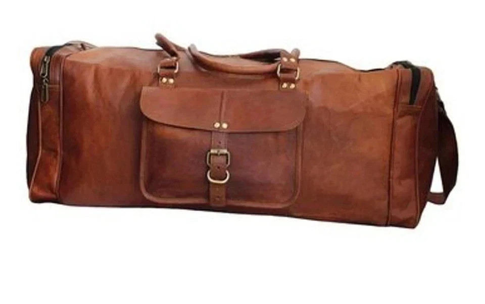 Men’s Brown Genuine Deep Leather 30″ Travel Duffle Gym Bag New
