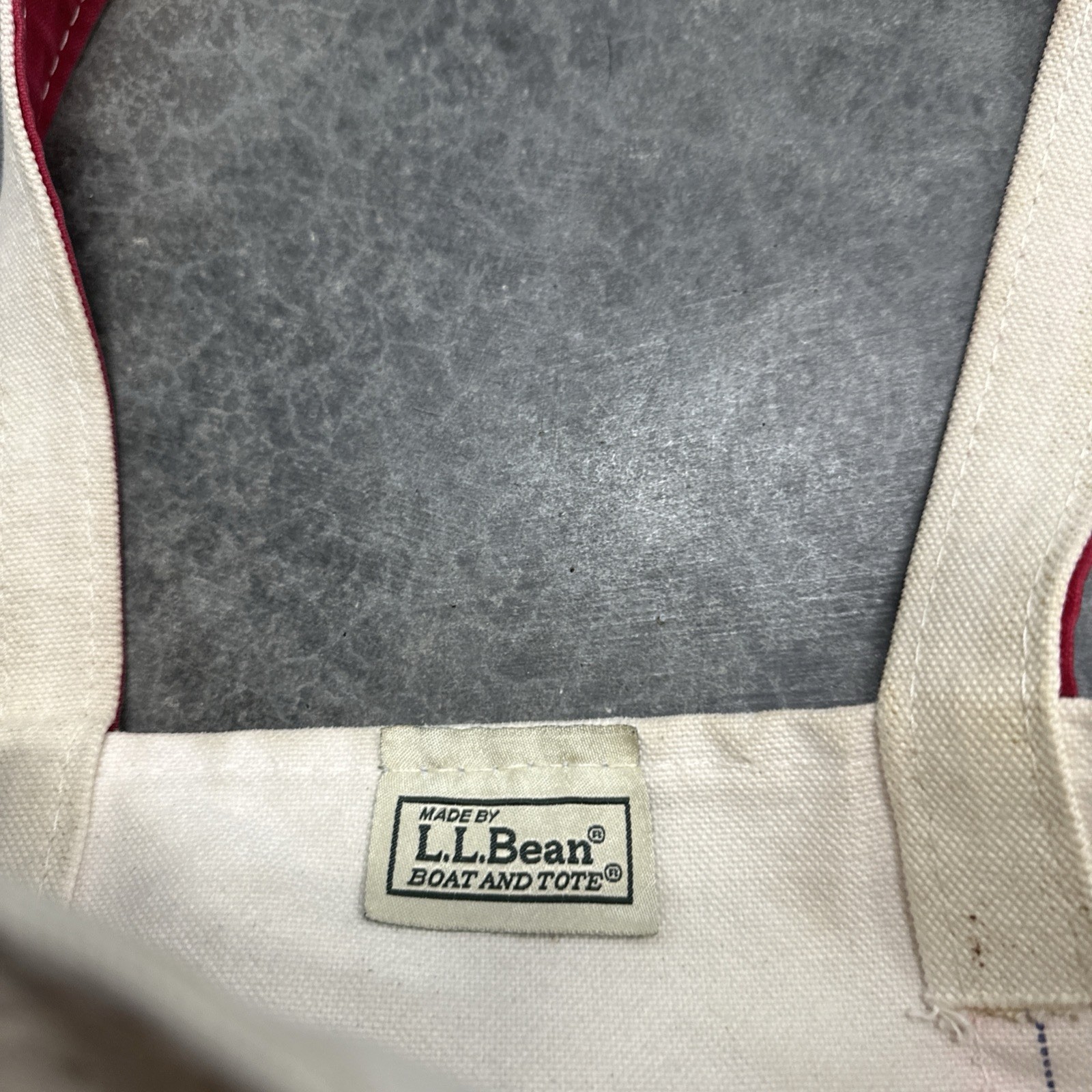 L.L. Bean Boat & Tote Bag Canvas Made In USA Wine Maroon White Medium
