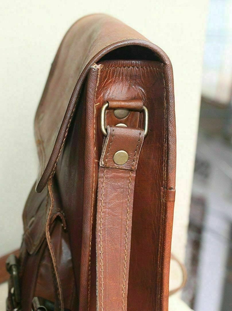 Women’s Full Waxed Leather Vertical Briefcase Laptop Shoulder Messenger Girl Bag