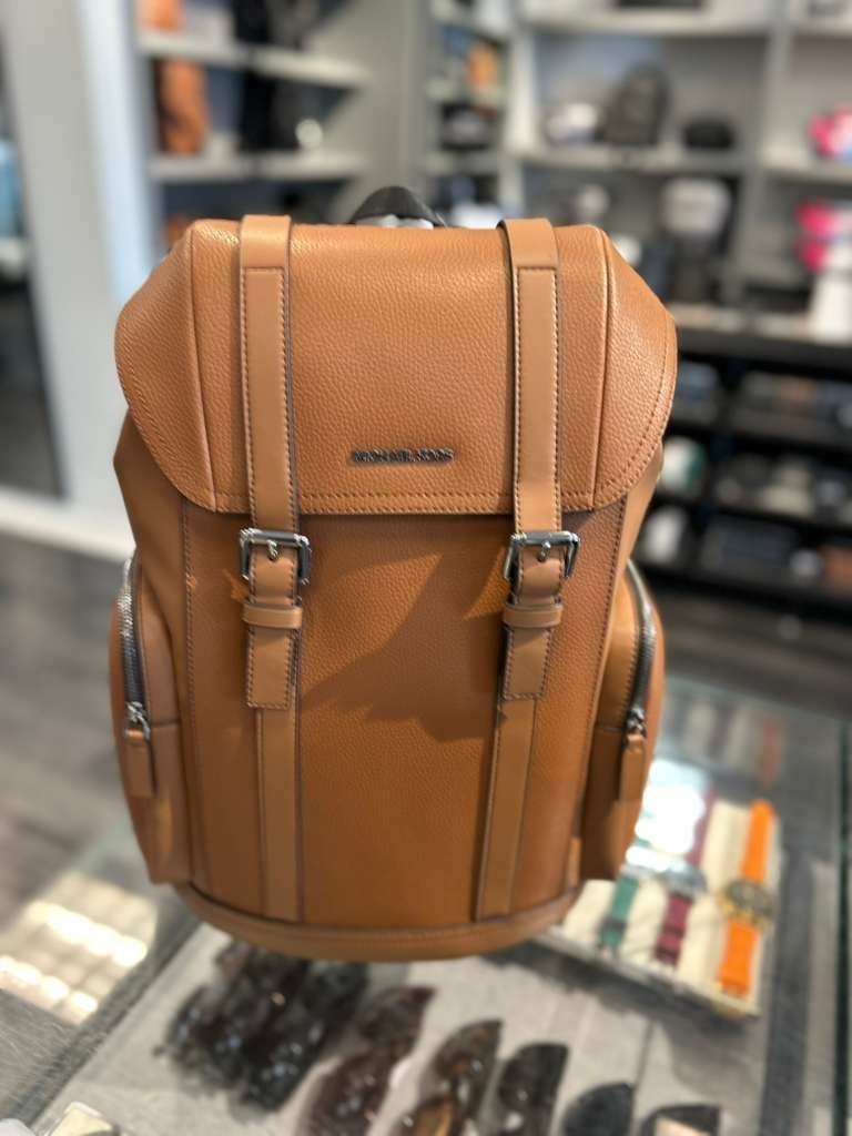 Michael Kors Cooper Men Leather Side Pocket Buckle Travel City Backpack MK