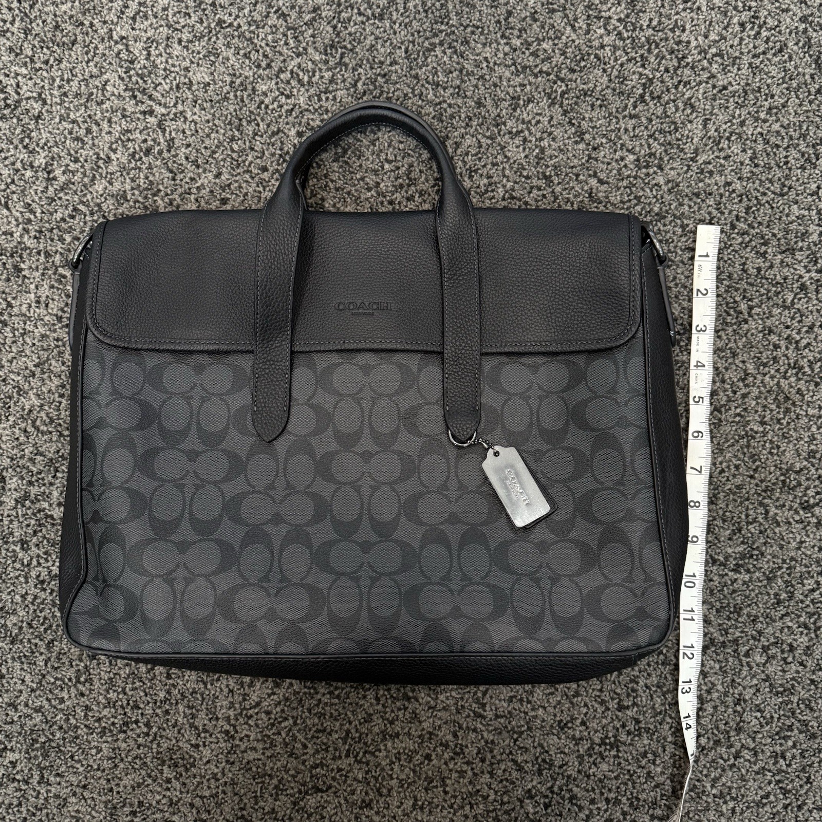 Coach Sullivan Portfolio Leather Brief Signature Canvas in charcoal/ black Logo