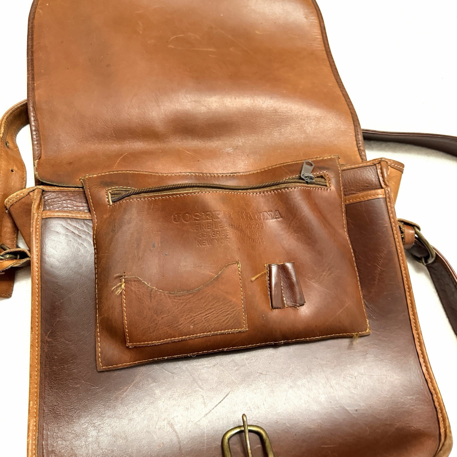 Joseph Hanna New York Handmade Brown Leather 11.5” X 13” Messenger Crossbody Bag
